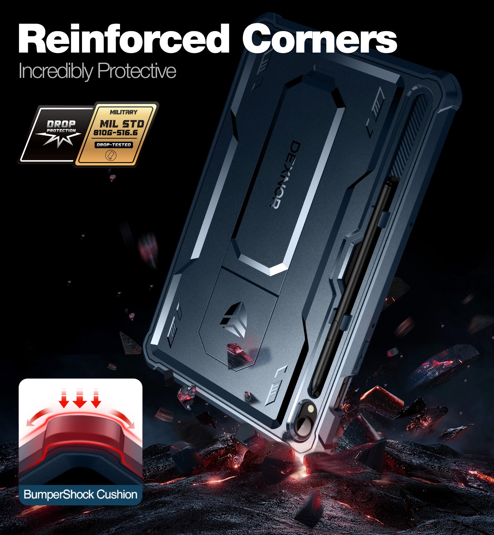 Dexnor Tablet Case for Samsung Galaxy Tab S9 With Screen Protector Full Body Bumper Kickstand Heavy-duty Shockproof Rugged Pen Holder Cover.