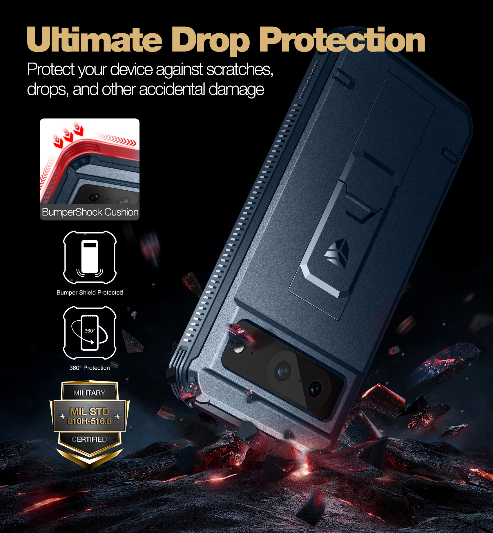 Dexnor Case for Google Pixel 8 With 2 Screen Protector Full Body Bumper Kickstand Heavy-duty Shockproof Rugged Cover.