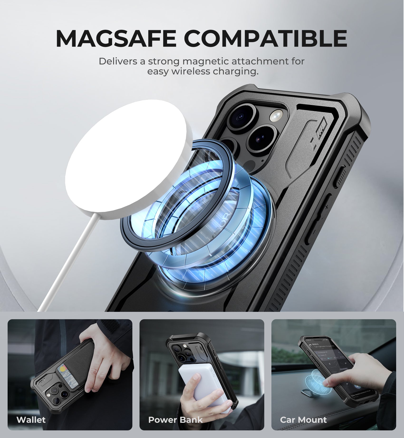 Dexnor for iphone 15 Pro Case With MagSafe Heavy-duty Shockproof Full Body Built-in Screen Protector Adjustable Kickstand