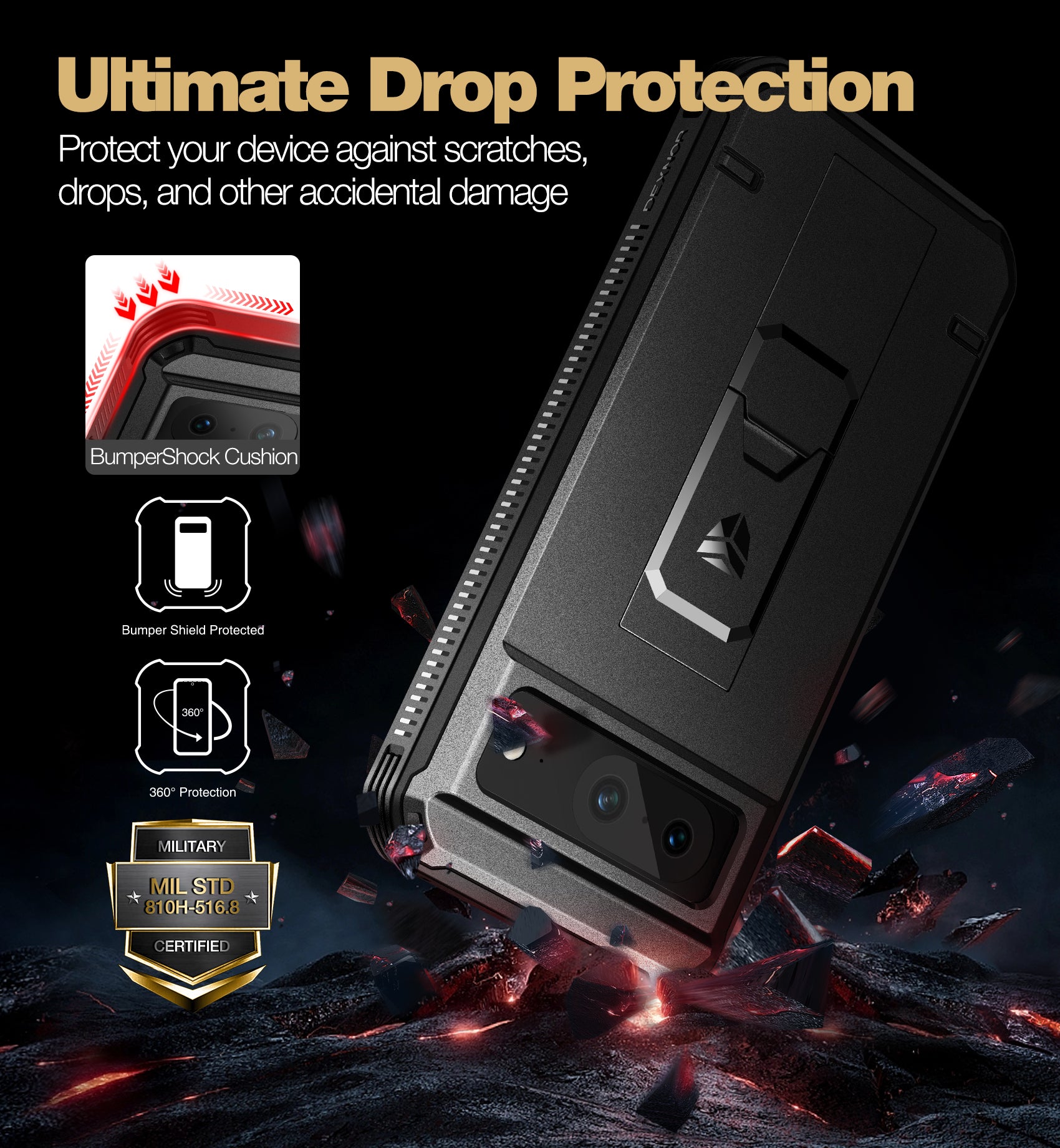 Dexnor Case for Google Pixel 8 With 2 Screen Protector Full Body Bumper Kickstand Heavy-duty Shockproof Rugged Cover.