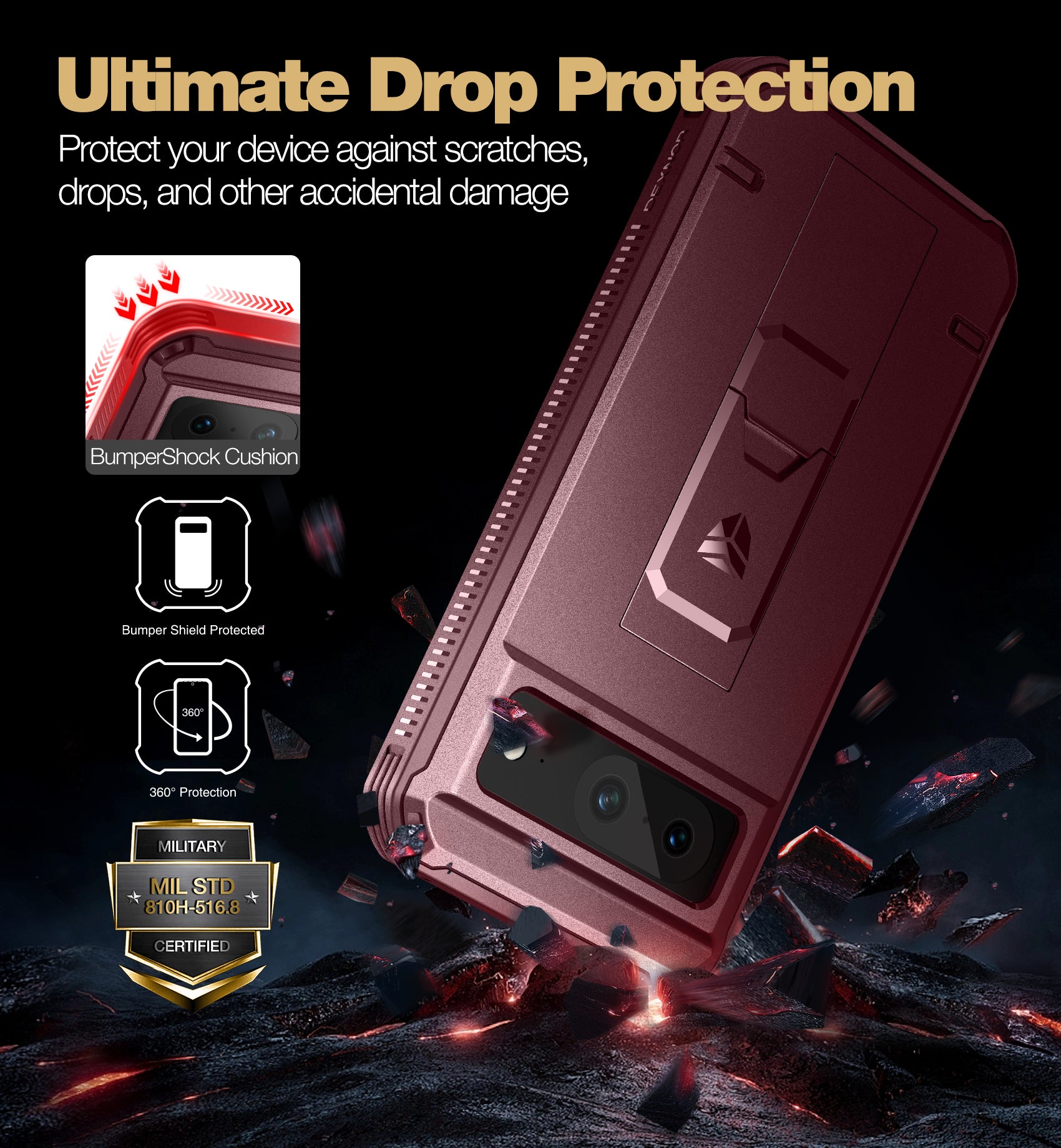 Dexnor Case for Google Pixel 8 With 2 Screen Protector Full Body Bumper Kickstand Heavy-duty Shockproof Rugged Cover.