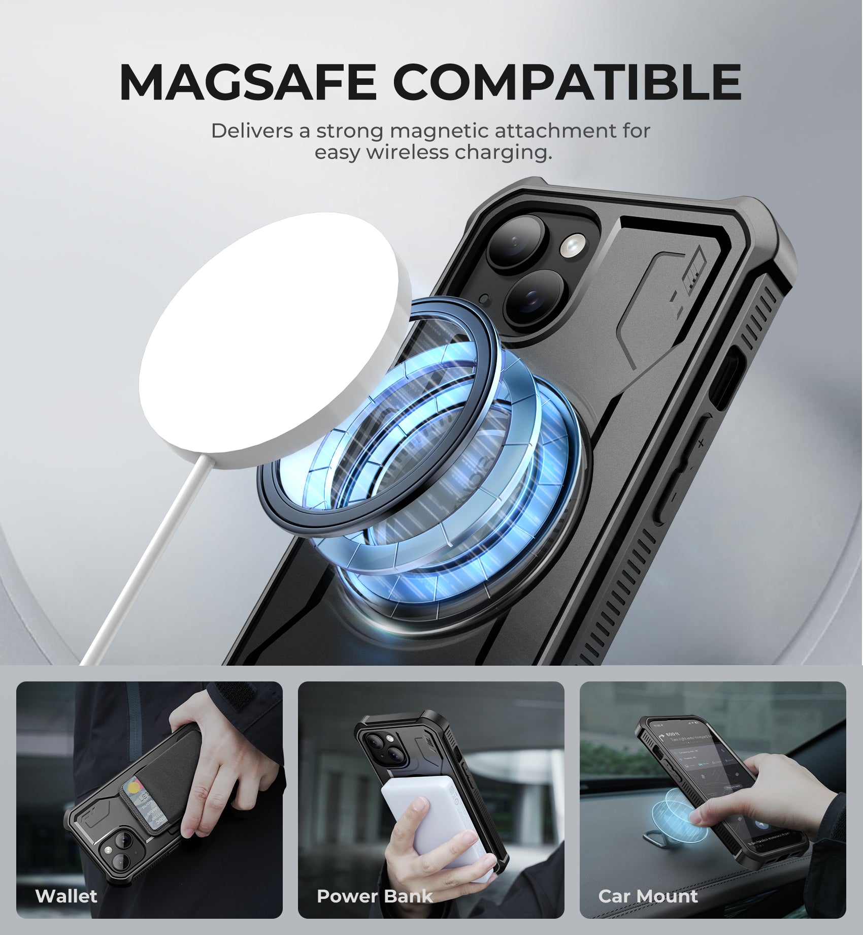 Dexnor for iphone 15 Case With MagSafe Heavy-duty Shockproof Full Body Built-in Screen Protector Adjustable Kickstand