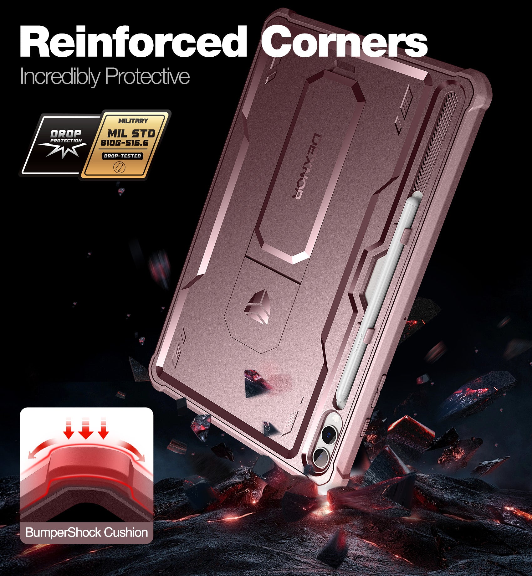 Dexnor Tablet Case for Samsung Galaxy Tab S9 Plus With Screen Protector Full Body Bumper Kickstand Heavy-duty Shockproof Rugged Pen Holder Cover.