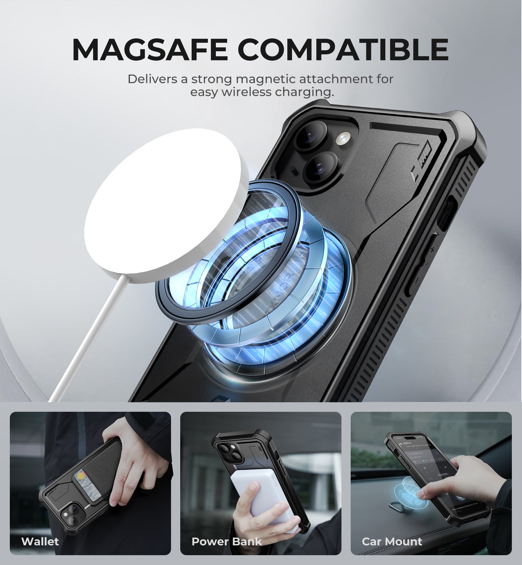 Dexnor for iphone 15Plus /14 Plus Case With MagSafe Heavy-duty Shockproof Full Body Built-in Screen Protector Adjustable Kickstand