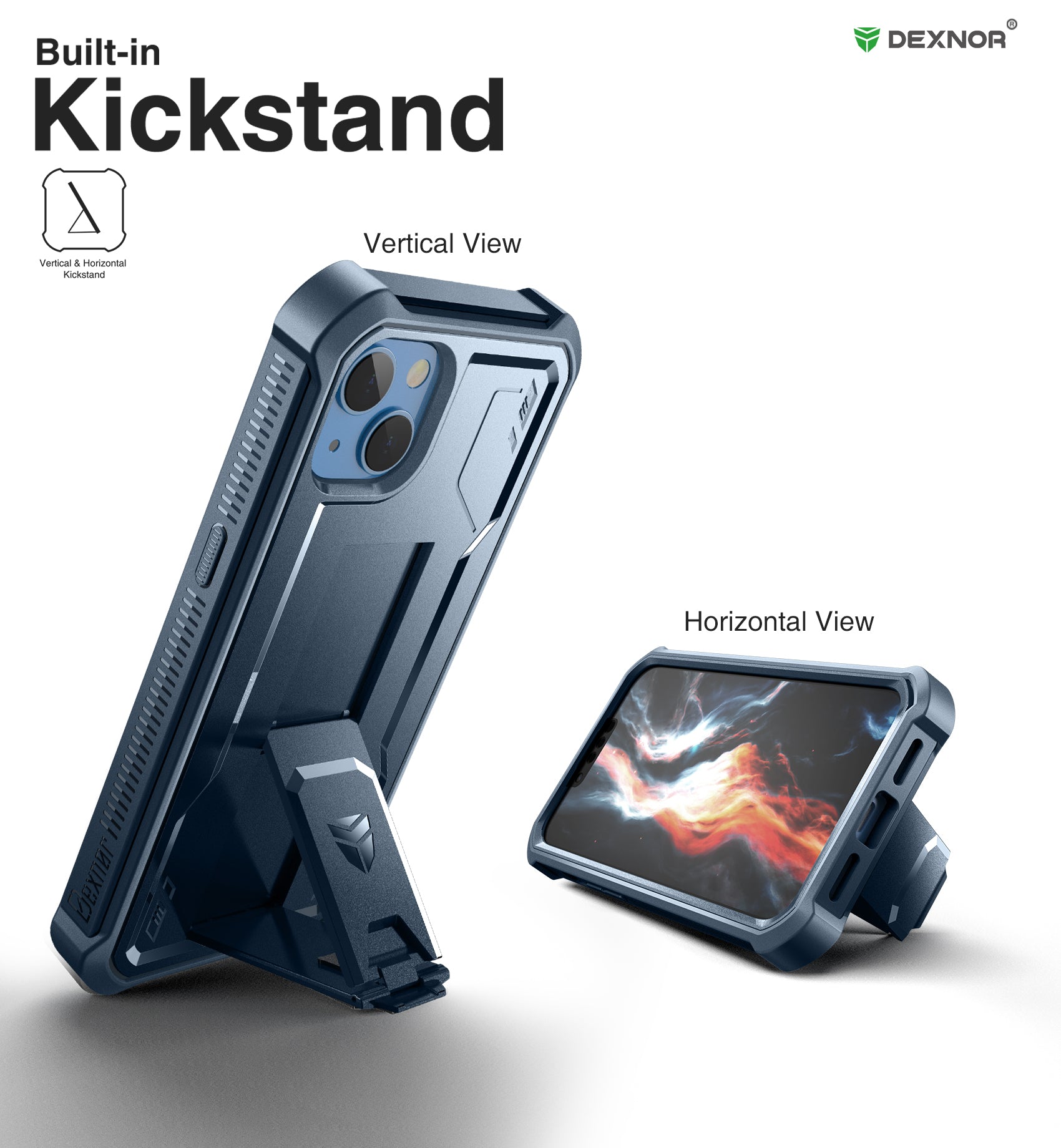 Dexnor for iphone 14/13 Case With Heavy-duty Shockproof Full Body Built-in Screen Protector Adjustable Kickstand