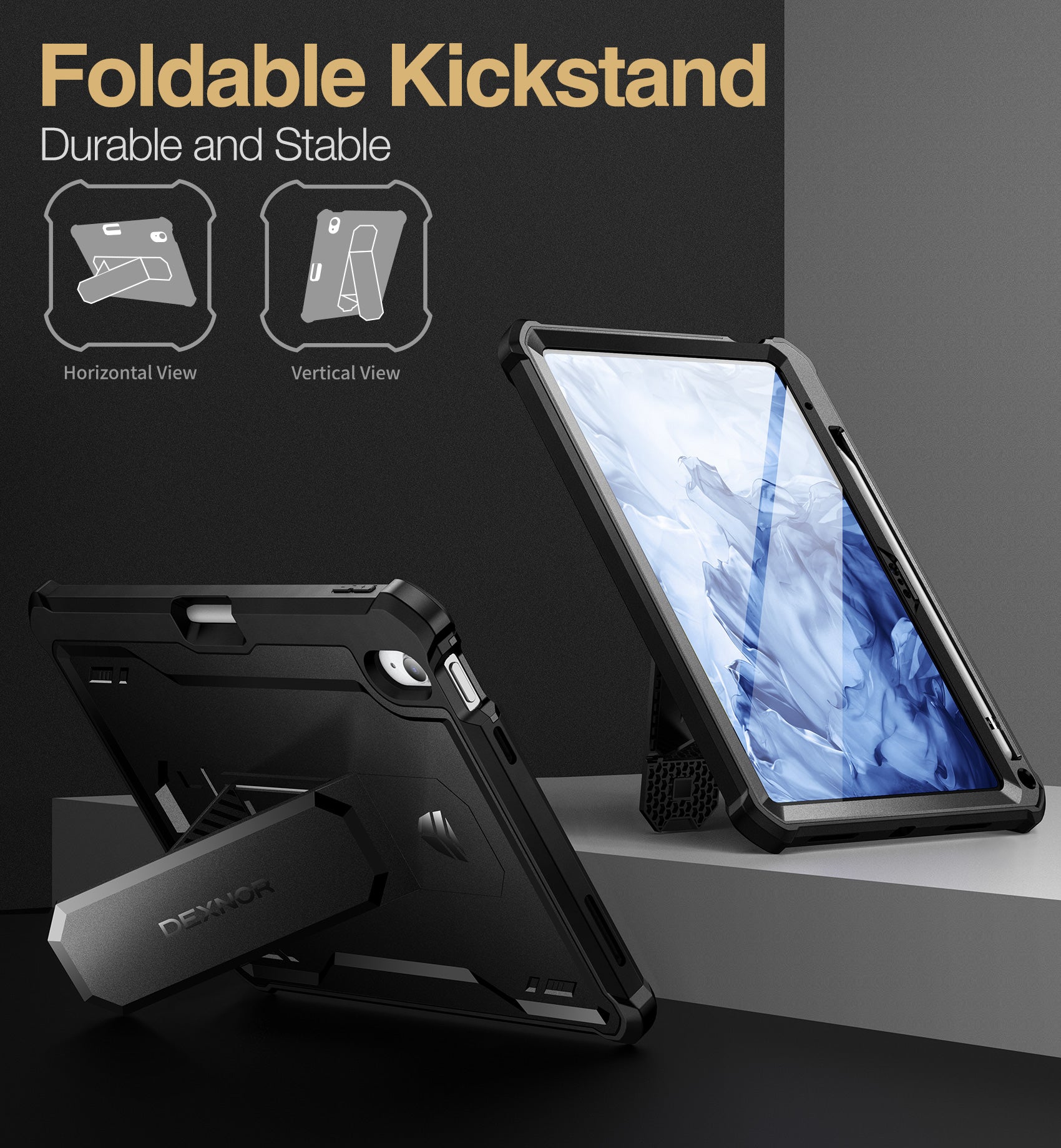 Dexnor Tablet Case for iPad 2022 With Screen Protector Full Body Bumper Kickstand Heavy-duty Shockproof Rugged Pen Holder Cover.