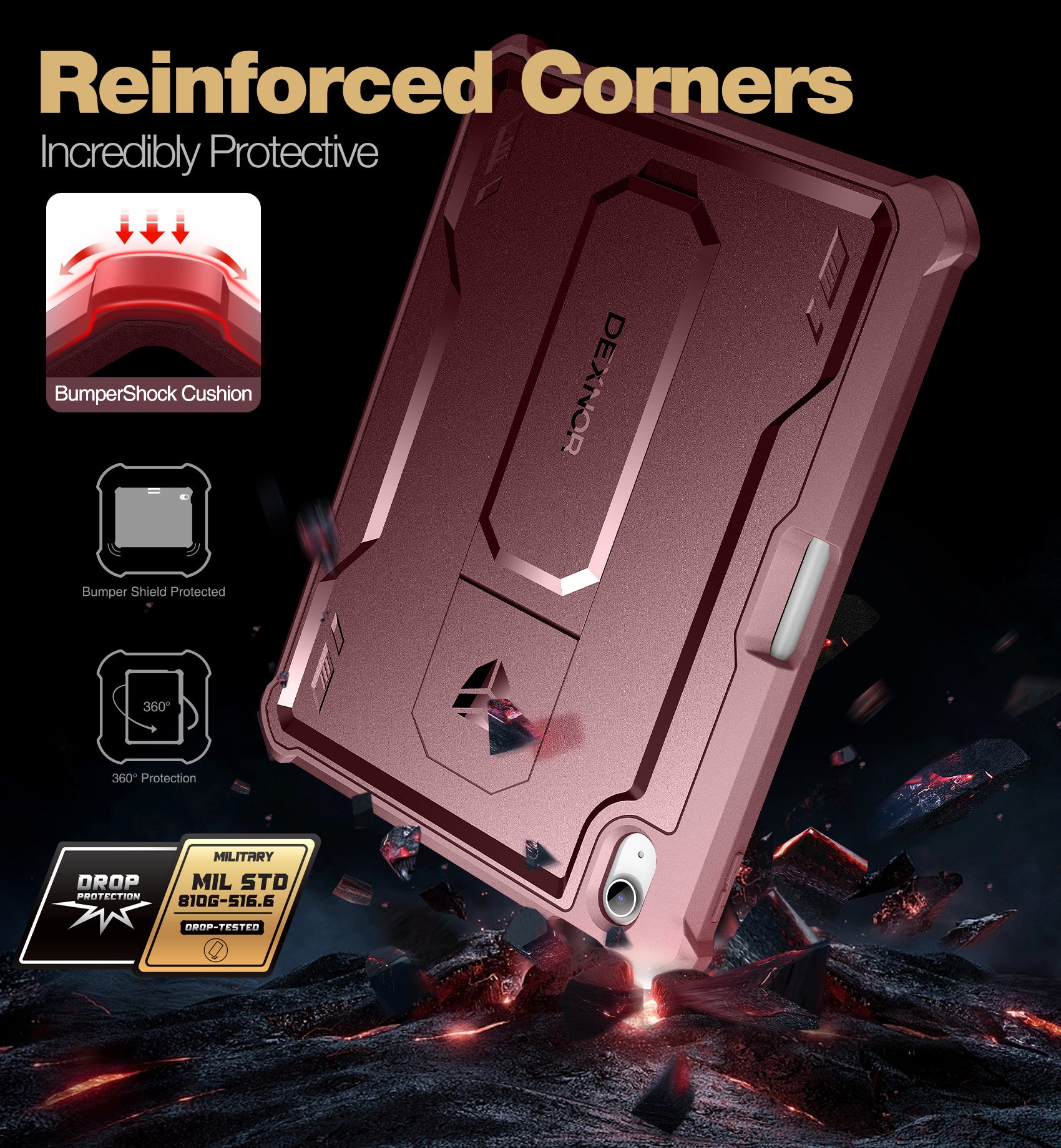 Dexnor Tablet Case for iPad 2022 With Screen Protector Full Body Bumper Kickstand Heavy-duty Shockproof Rugged Pen Holder Cover.