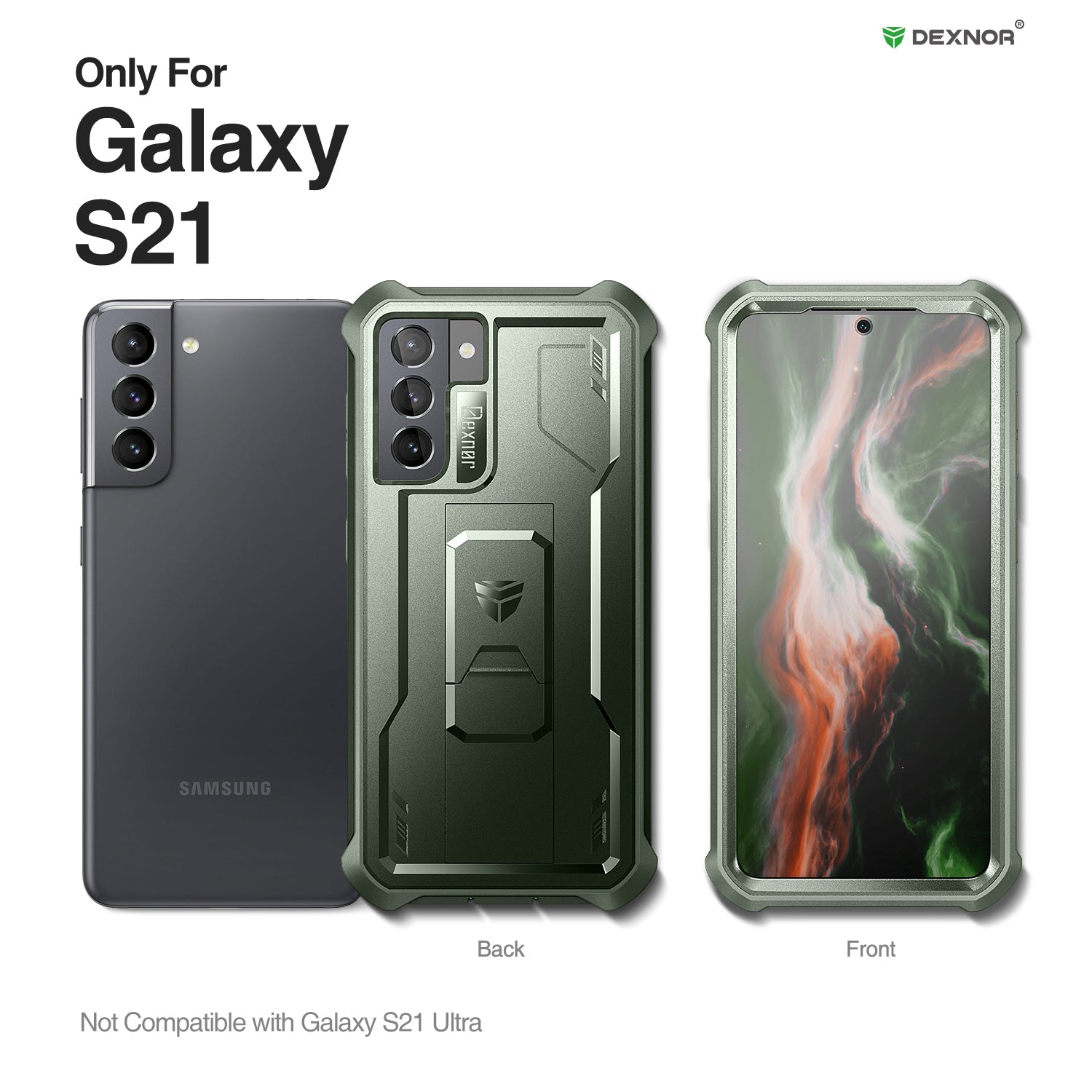 Dexnor Case for Samsung Galaxy S21 With Single Screen Protector Full Body Bumper Kickstand Heavy-duty Shockproof Rugged Cover.