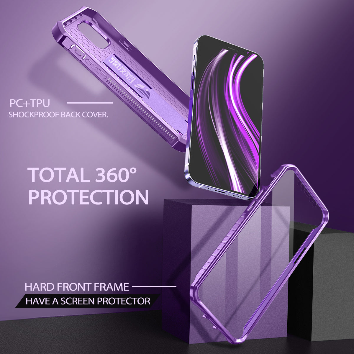 Dexnor Black Case For iPhone 12 Pro With Heavy-duty Shockproof Full Body Built-in Screen Protector Adjustable Kickstand