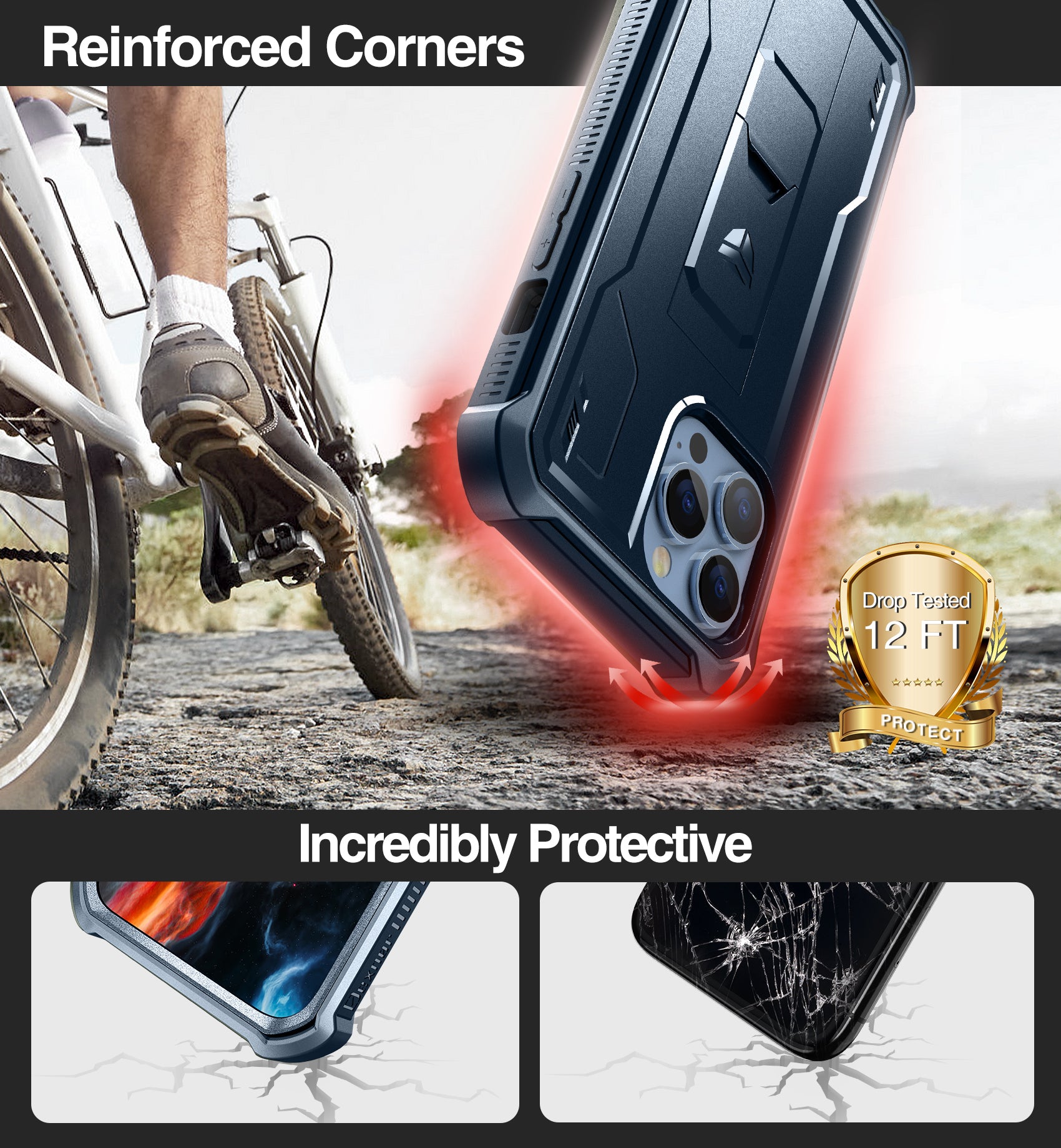 Dexnor for iphone 13 Pro Max Case With Heavy-duty Shockproof Full Body Built-in Screen Protector Adjustable Kickstand