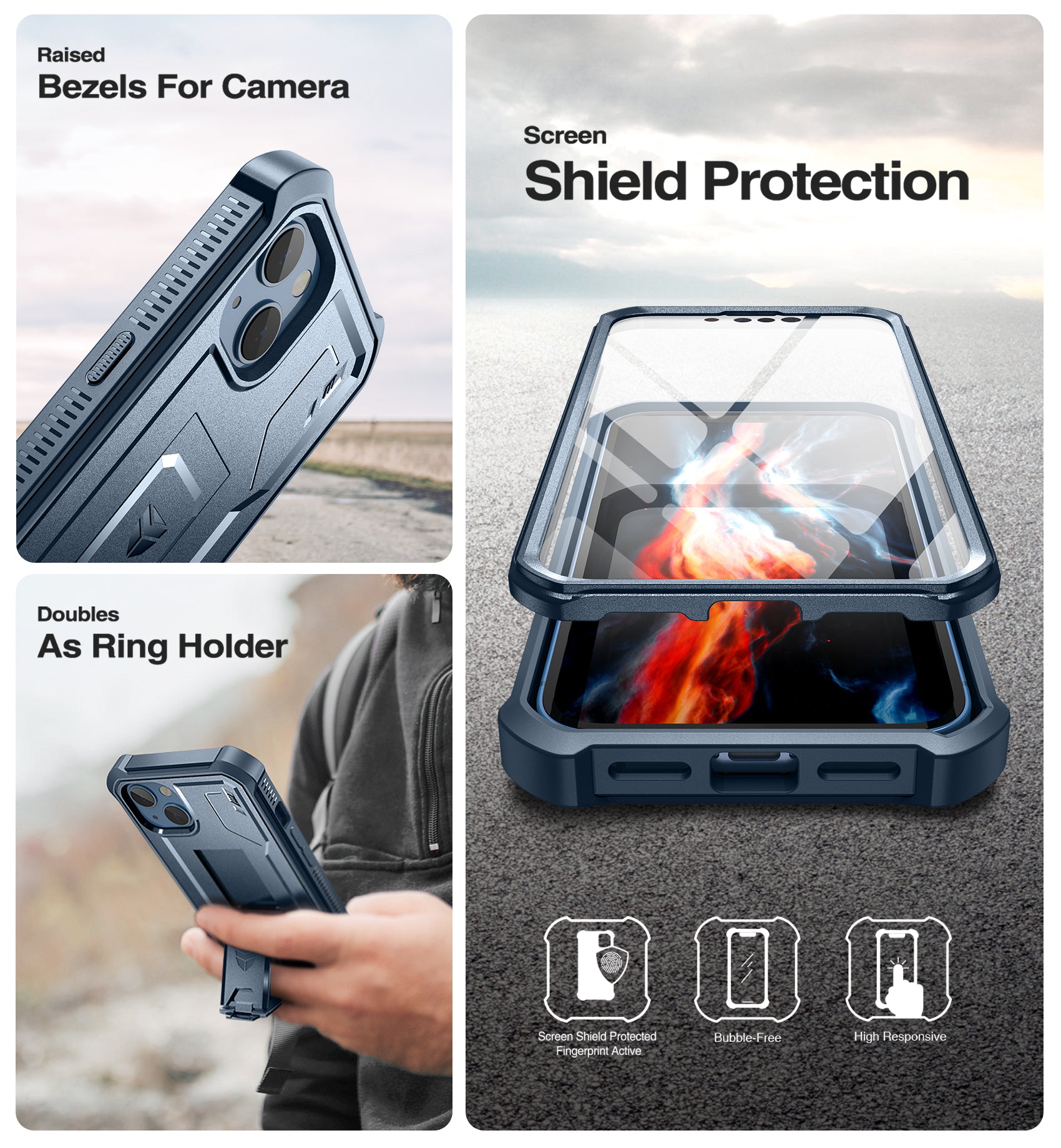Dexnor for iphone 14/13 Case With Heavy-duty Shockproof Full Body Built-in Screen Protector Adjustable Kickstand