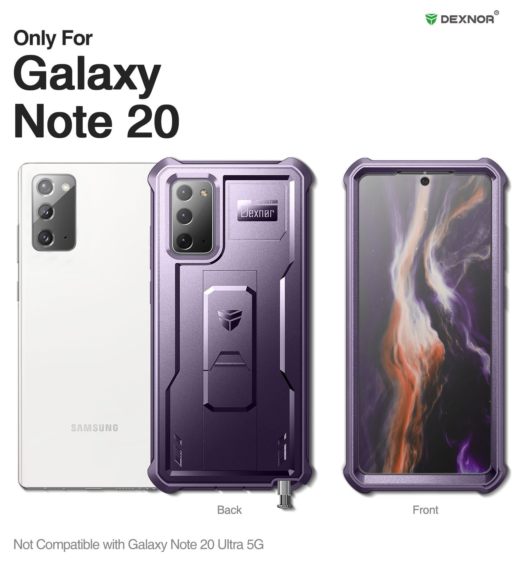 Dexnor Case for Samsung Galaxy Note 20 With Single Screen Protector Full Body Bumper Kickstand Heavy-duty Shockproof Rugged Cover.