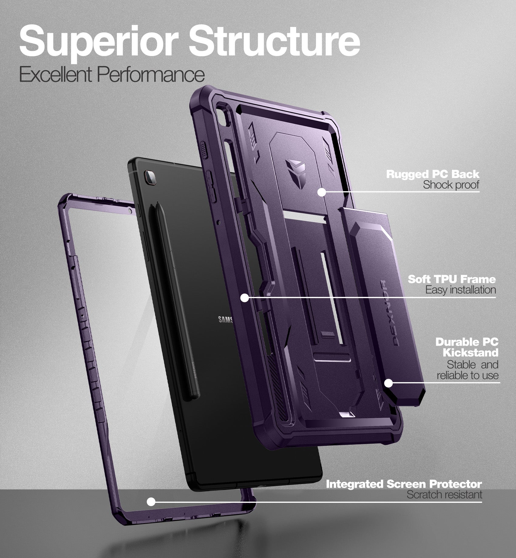 Dexnor Tablet Case for Samsung Galaxy Tab S6 lite 2020/2022/2024 With Screen Protector Full Body Bumper Kickstand Heavy-duty Shockproof Rugged Pen Holder Cover.