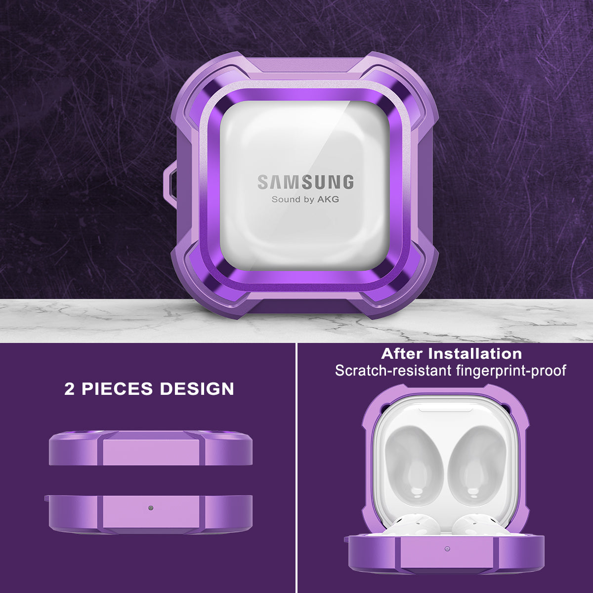 Dexnor Earphone Case For Samsung Galaxy Buds Live / Pro / Buds2 / Buds2 Pro /FE(2023) with Secure Lock and Carabiner Full Body Bumper Shockproof Rugged Cover Electroplating version.