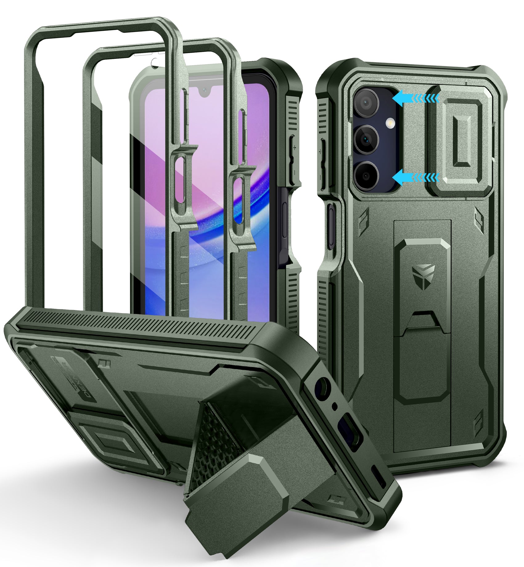 Dexnor Case for Samsung Galaxy A15 5G With Screen Protector Full Body Bumper Kickstand Heavy-duty Shockproof Rugged Cover.