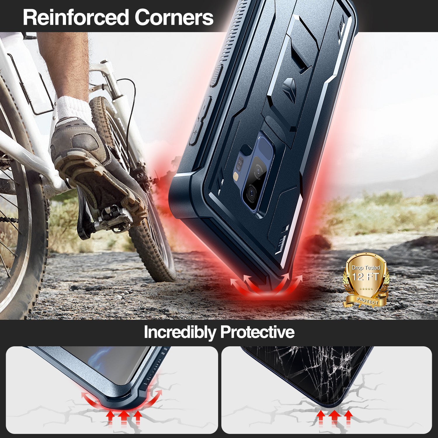 Dexnor Case for Samsung Galaxy S9 Plus With Single Screen Protector Full Body Bumper Kickstand Heavy-duty Shockproof Rugged Cover.