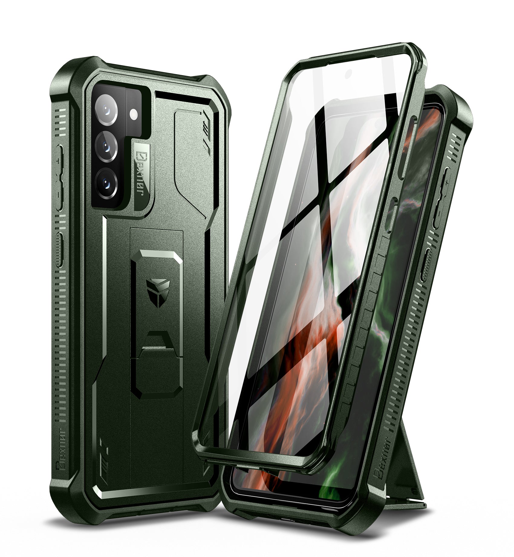 Dexnor Case for Samsung Galaxy S21 FE With Single Screen Protector Full Body Bumper Kickstand Heavy-duty Shockproof Rugged Cover.