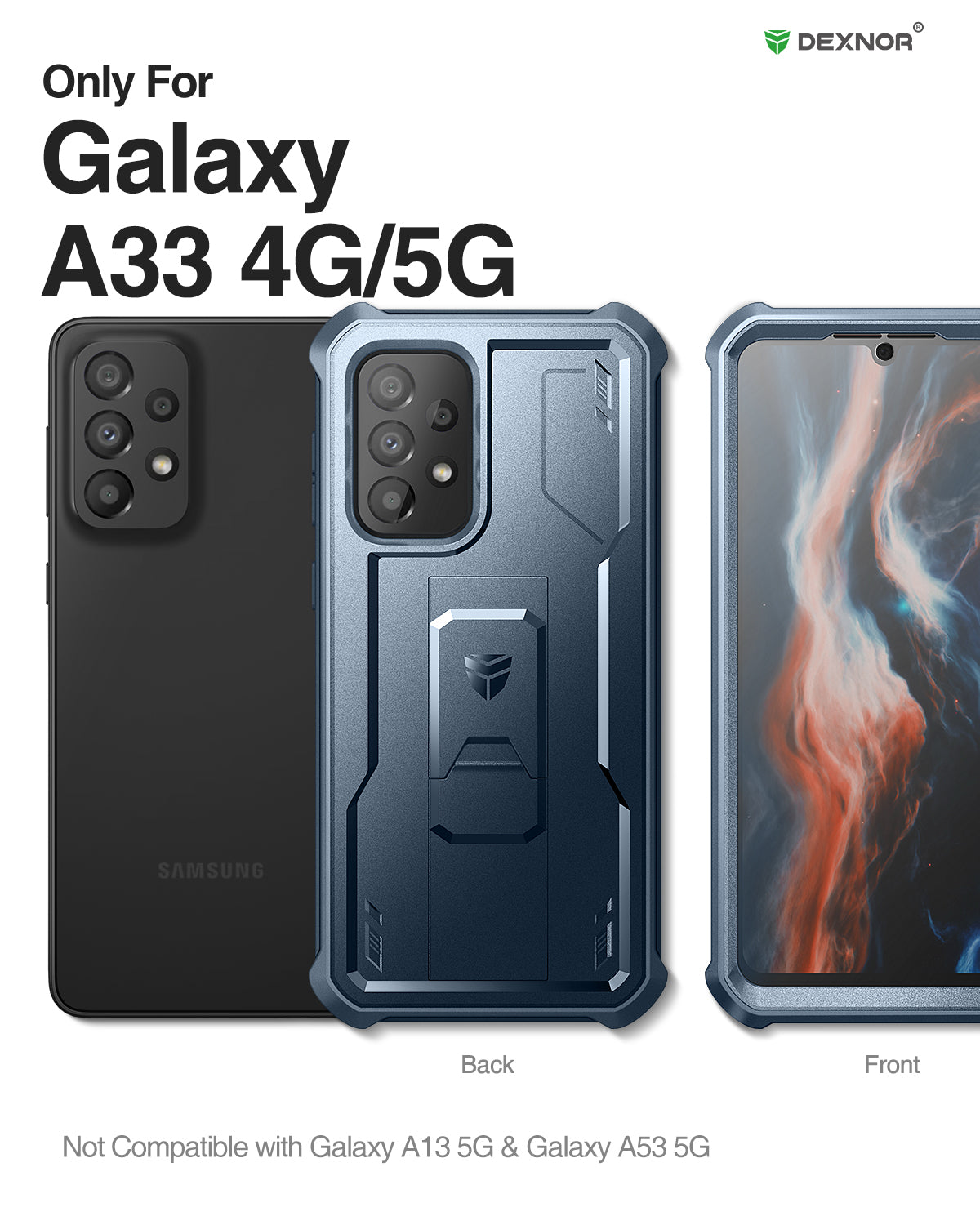 Dexnor Case for Samsung Galaxy A33 5G With Single Screen Protector Full Body Bumper Kickstand Heavy-duty Shockproof Rugged Cover.