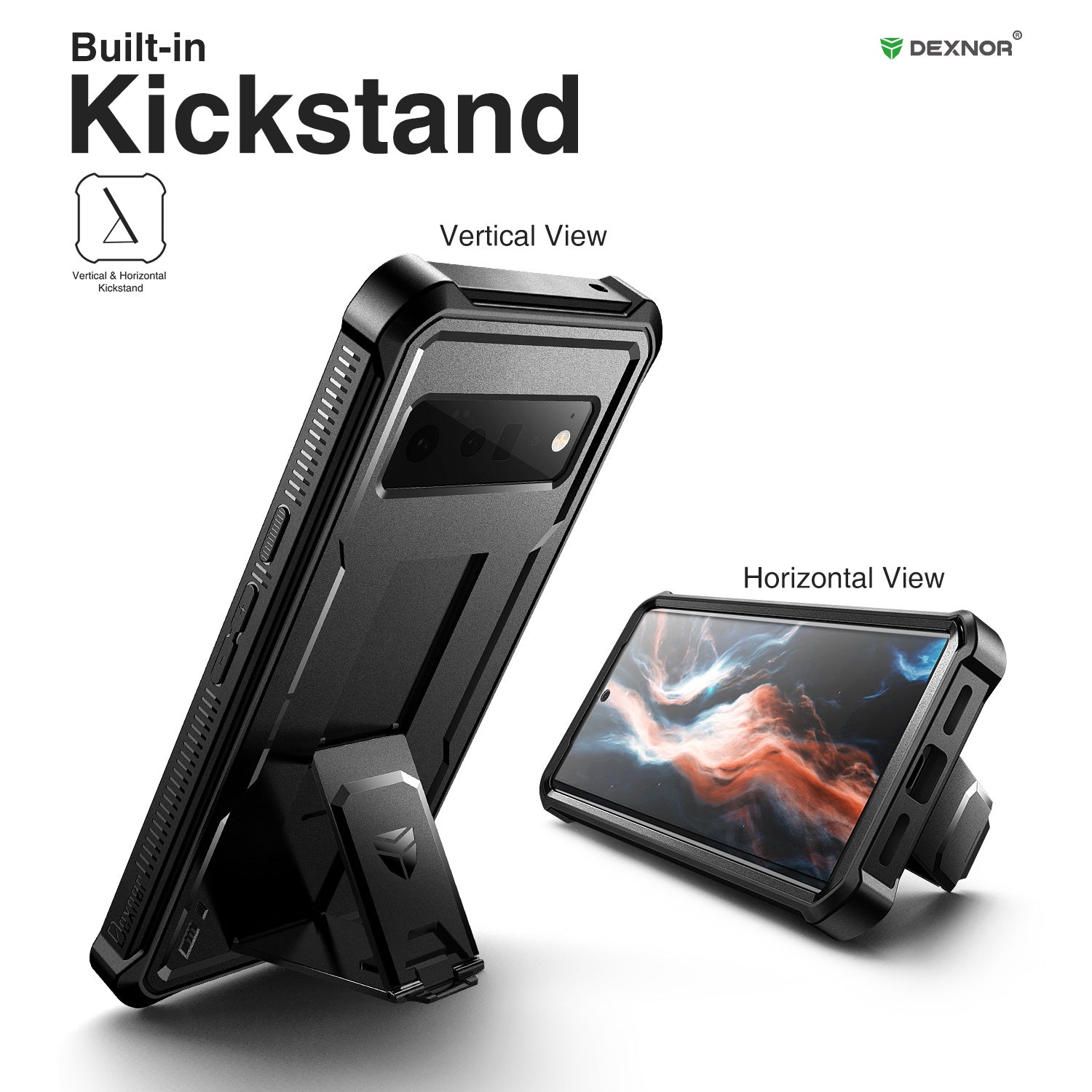 Dexnor Case for Google Pixel 6 Pro 5G With Screen Protector Full Body Bumper Kickstand Heavy-duty Shockproof Rugged Cover.