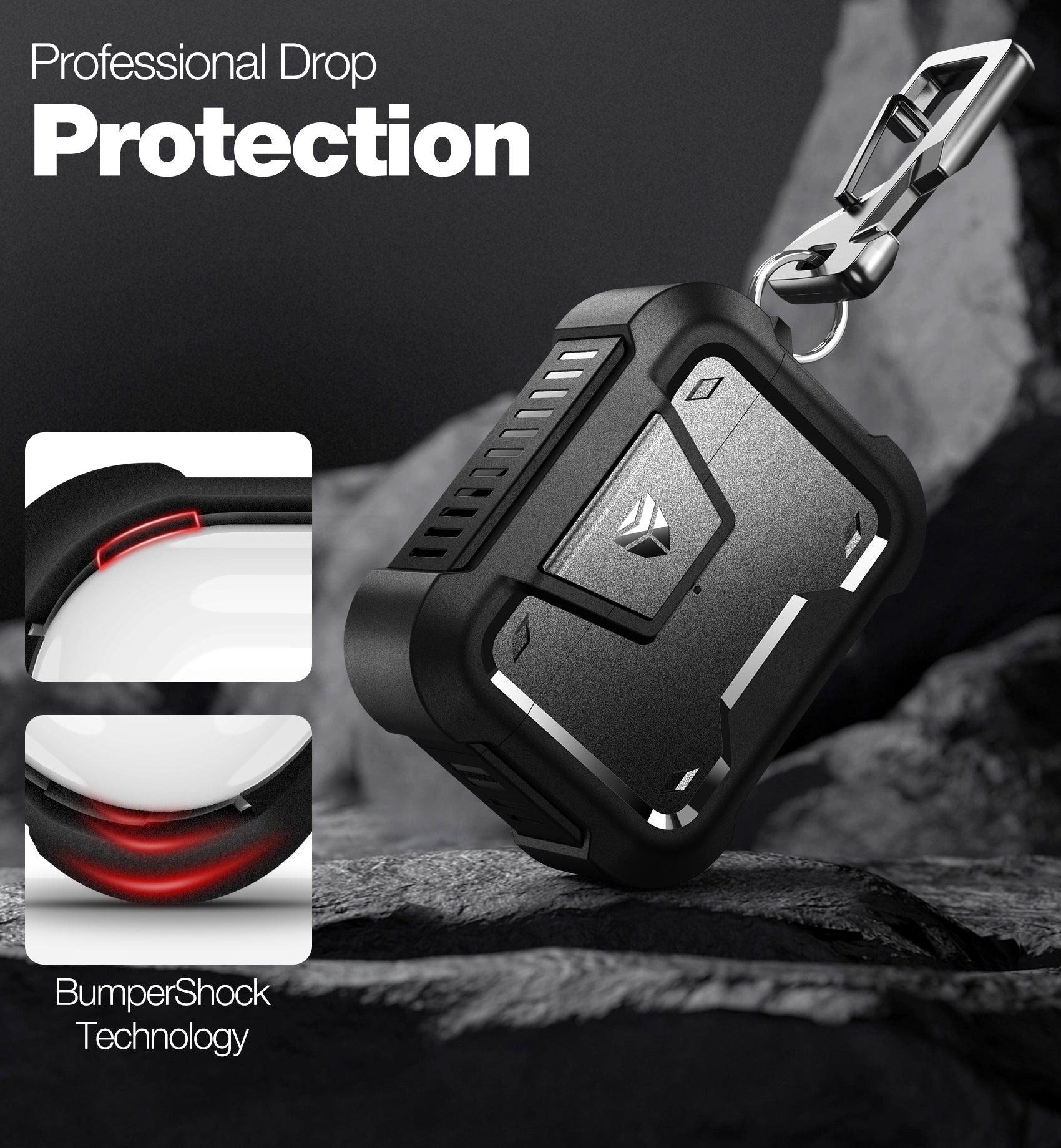 Dexnor Earphone Case for AirPods Pro 2019 with Secure Lock and Carabiner Full Body Bumper Shockproof Rugged Cover