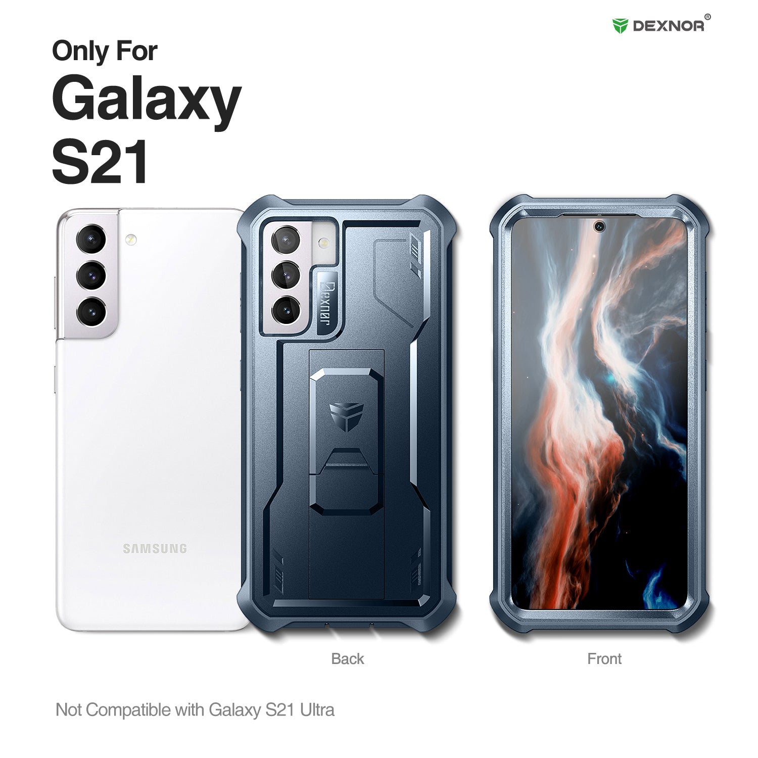 Dexnor Case for Samsung Galaxy S21 With Single Screen Protector Full Body Bumper Kickstand Heavy-duty Shockproof Rugged Cover.