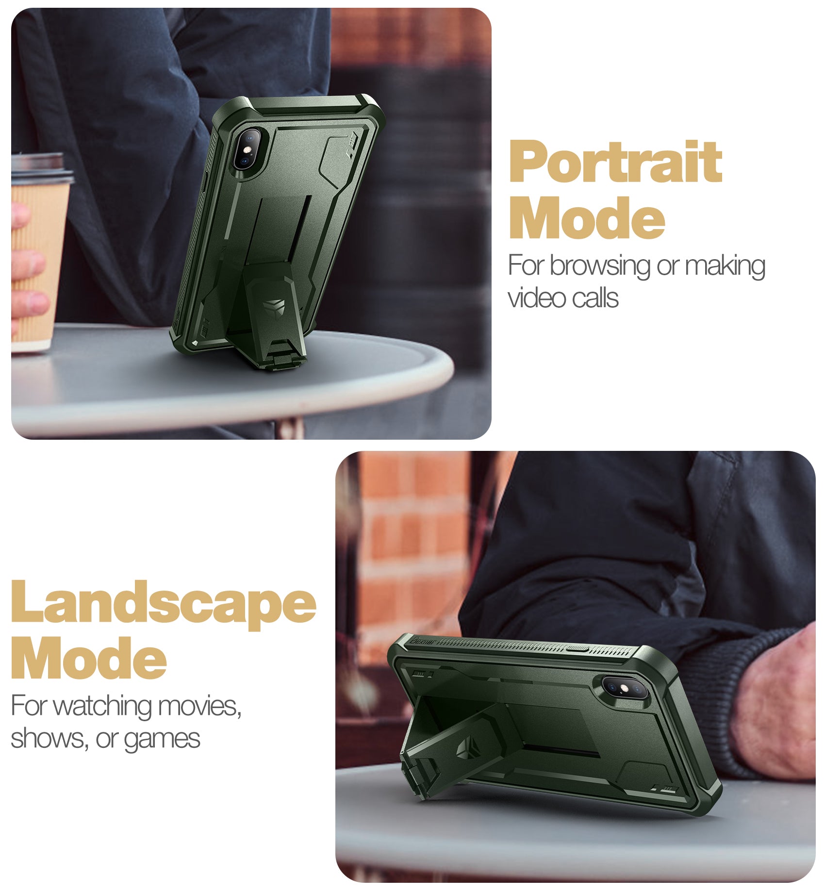 Dexnor Case for iPhone XS Max With Screen Protector Full Body Bumper Kickstand Heavy-duty Shockproof Rugged Cover.