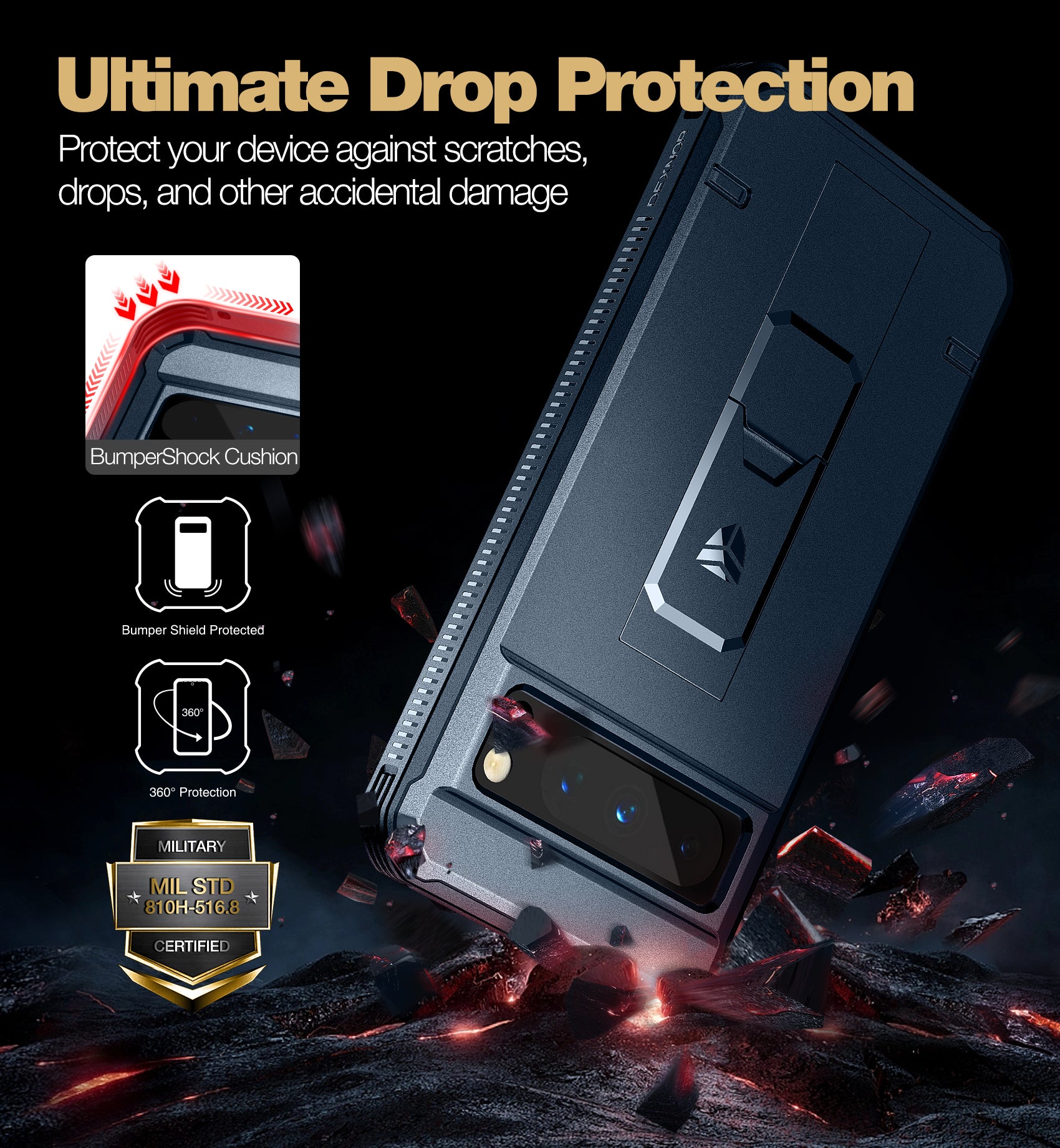 Dexnor Case for Google Pixel 8 Pro With 2 Screen Protector Full Body Bumper Kickstand Heavy-duty Shockproof Rugged Cover.