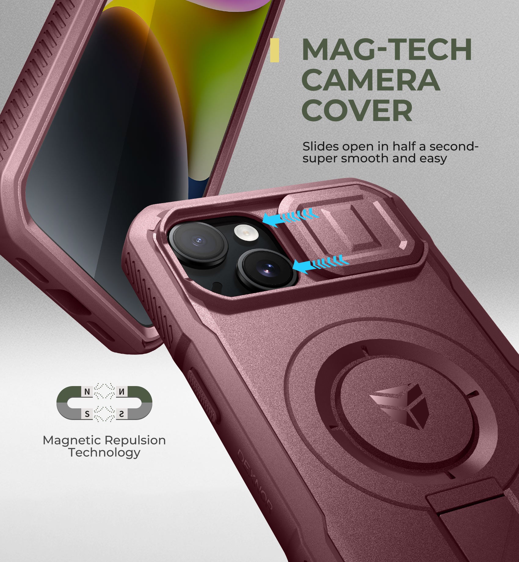 Dexnor Durable Case for iPhone 13/14 with Built In Screen Protector and Slide Camera Cover 360 Magsafe Rugged Bumper Cover