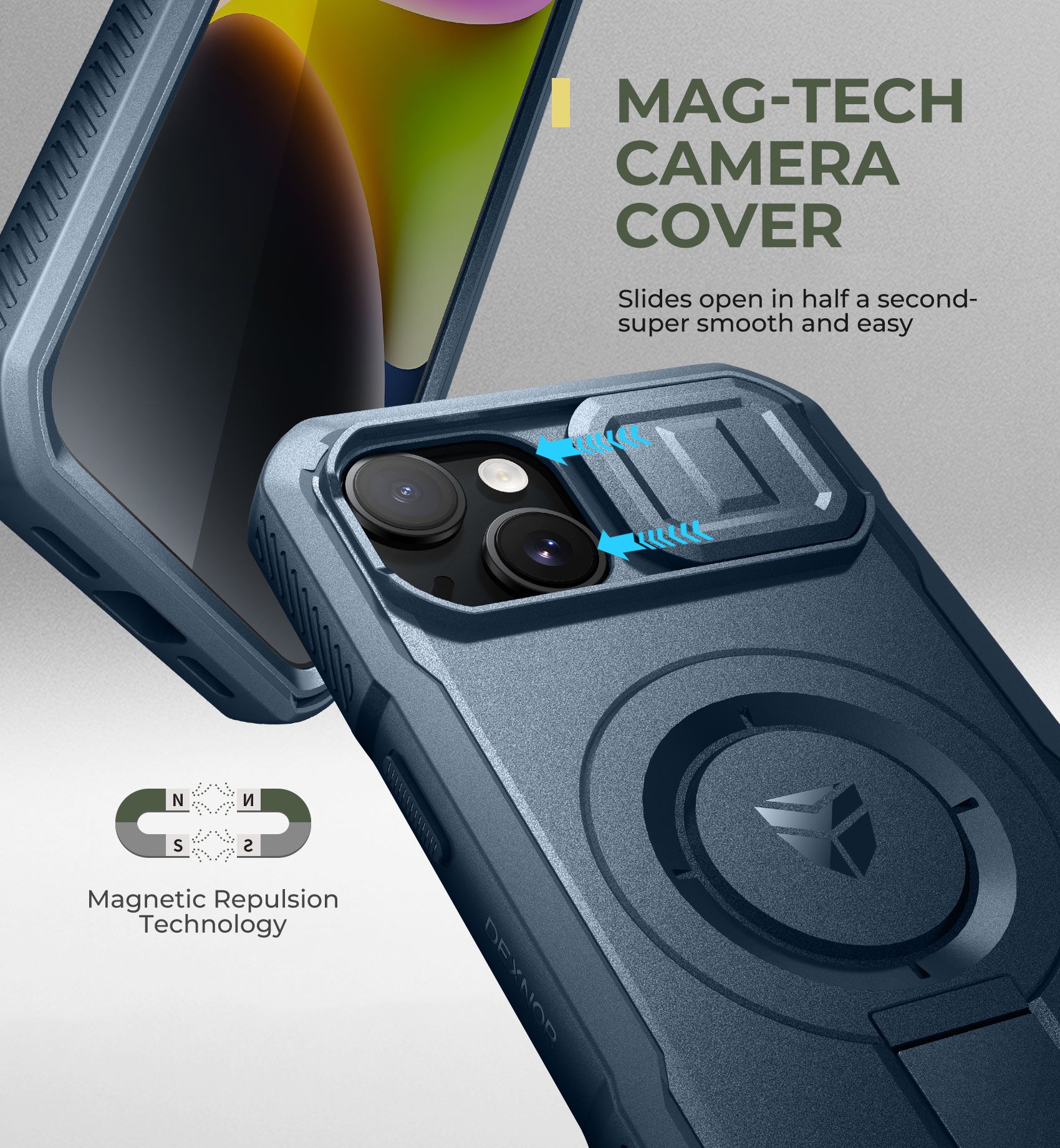 Dexnor Durable Case for iPhone 13/14 with Built In Screen Protector and Slide Camera Cover 360 Magsafe Rugged Bumper Cover