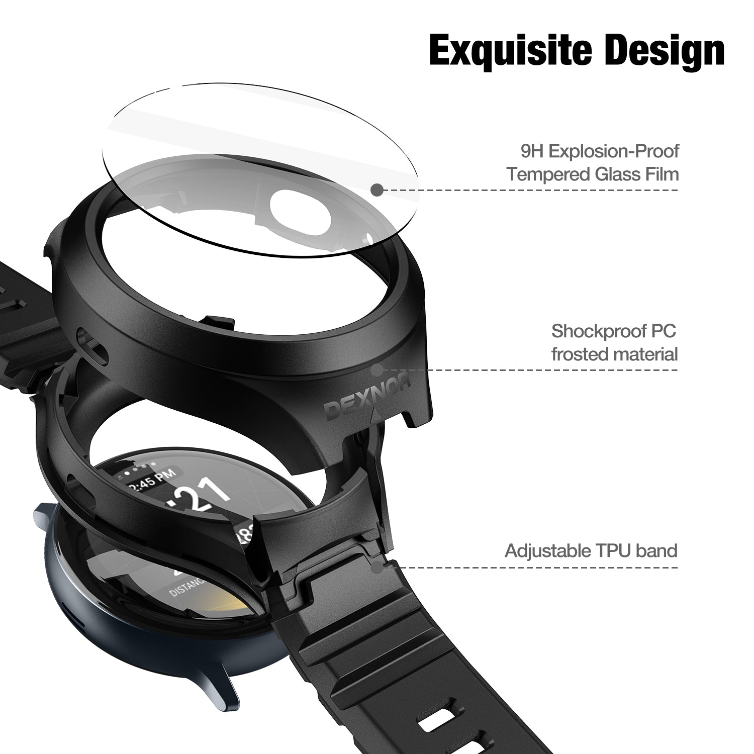 Dexnor Watch Case for Samsung Galaxy Watch Active 2 Band 44mm Full Body Bumper Shockproof Rugged Raised Bezel Snap-on Cover