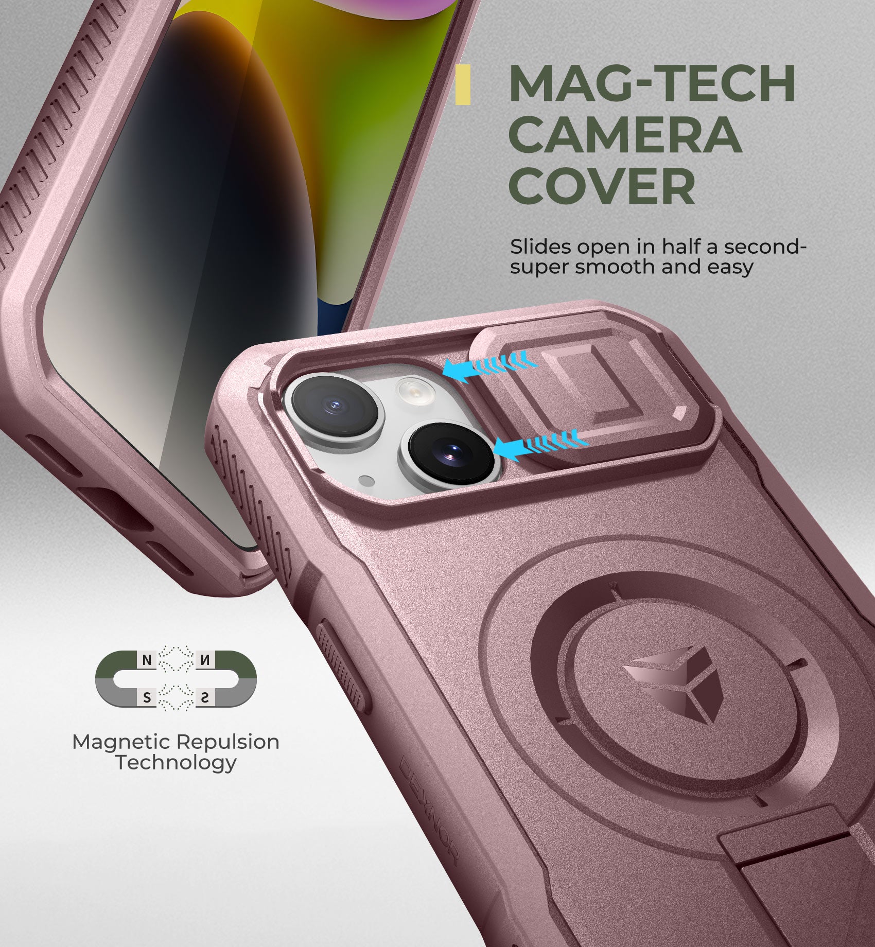 Dexnor Durable Case for iPhone 13/14 with Built In Screen Protector and Slide Camera Cover 360 Magsafe Rugged Bumper Cover