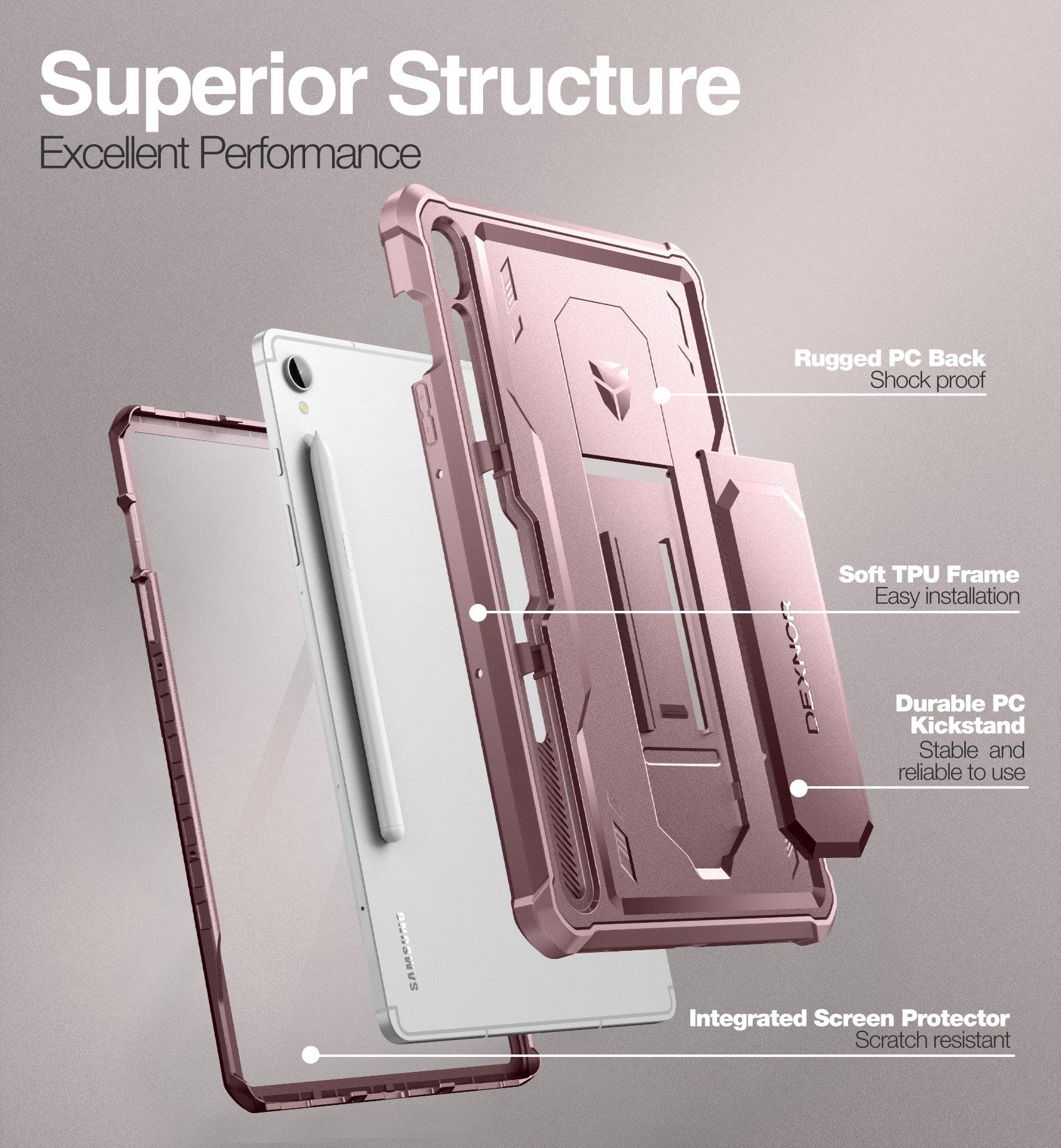 Dexnor Tablet Case for Samsung Galaxy Tab S9 With Screen Protector Full Body Bumper Kickstand Heavy-duty Shockproof Rugged Pen Holder Cover.