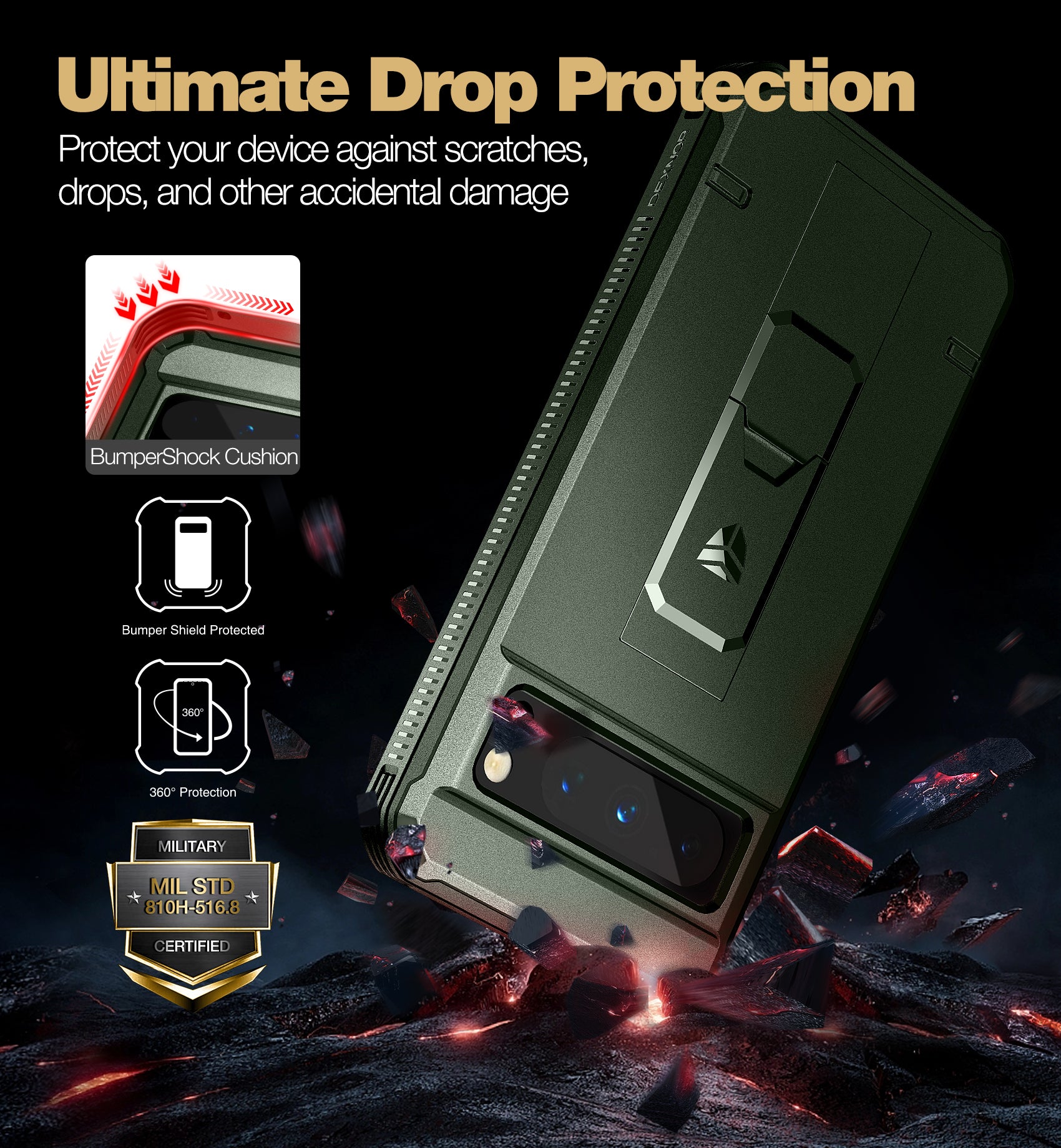Dexnor Case for Google Pixel 8 Pro With 2 Screen Protector Full Body Bumper Kickstand Heavy-duty Shockproof Rugged Cover.