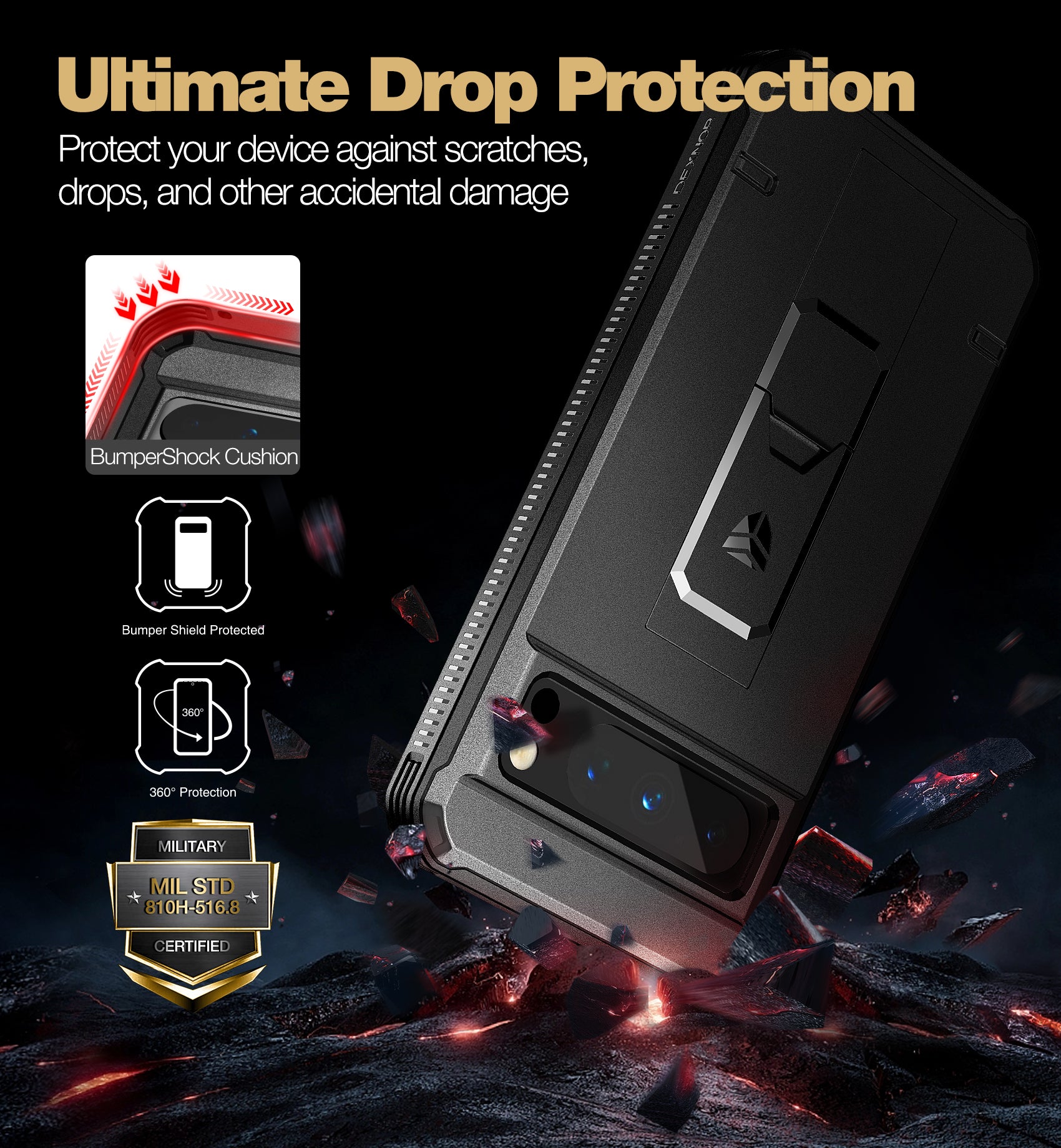 Dexnor Case for Google Pixel 8 Pro With 2 Screen Protector Full Body Bumper Kickstand Heavy-duty Shockproof Rugged Cover.
