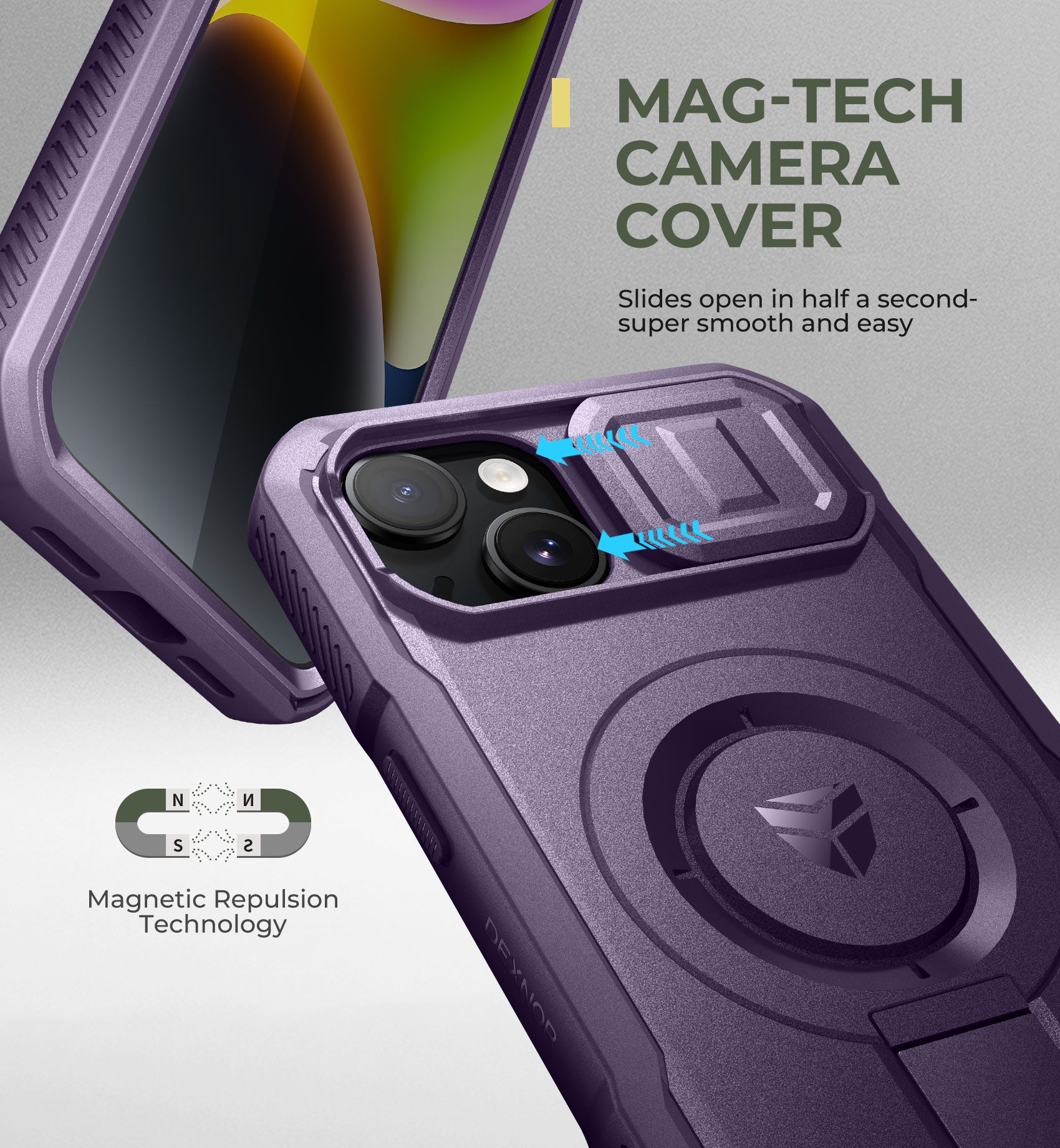 Dexnor Durable Case for iPhone 13/14 with Built In Screen Protector and Slide Camera Cover 360 Magsafe Rugged Bumper Cover