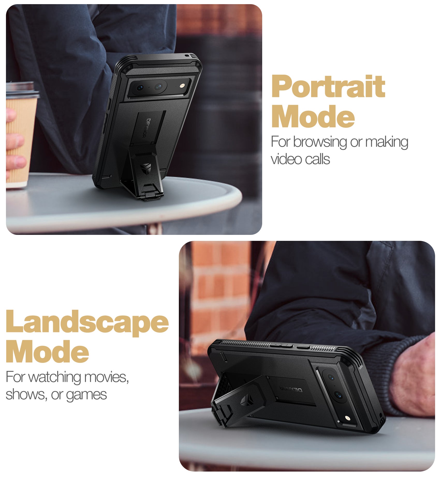 Dexnor Case for Google Pixel 8 With 2 Screen Protector Full Body Bumper Kickstand Heavy-duty Shockproof Rugged Cover.