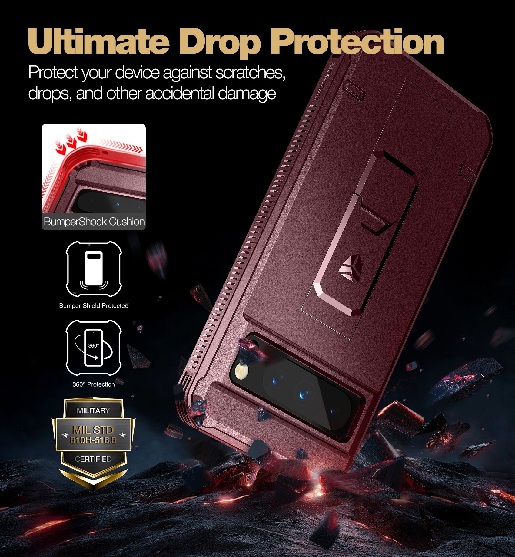 Dexnor Case for Google Pixel 8 Pro With 2 Screen Protector Full Body Bumper Kickstand Heavy-duty Shockproof Rugged Cover.