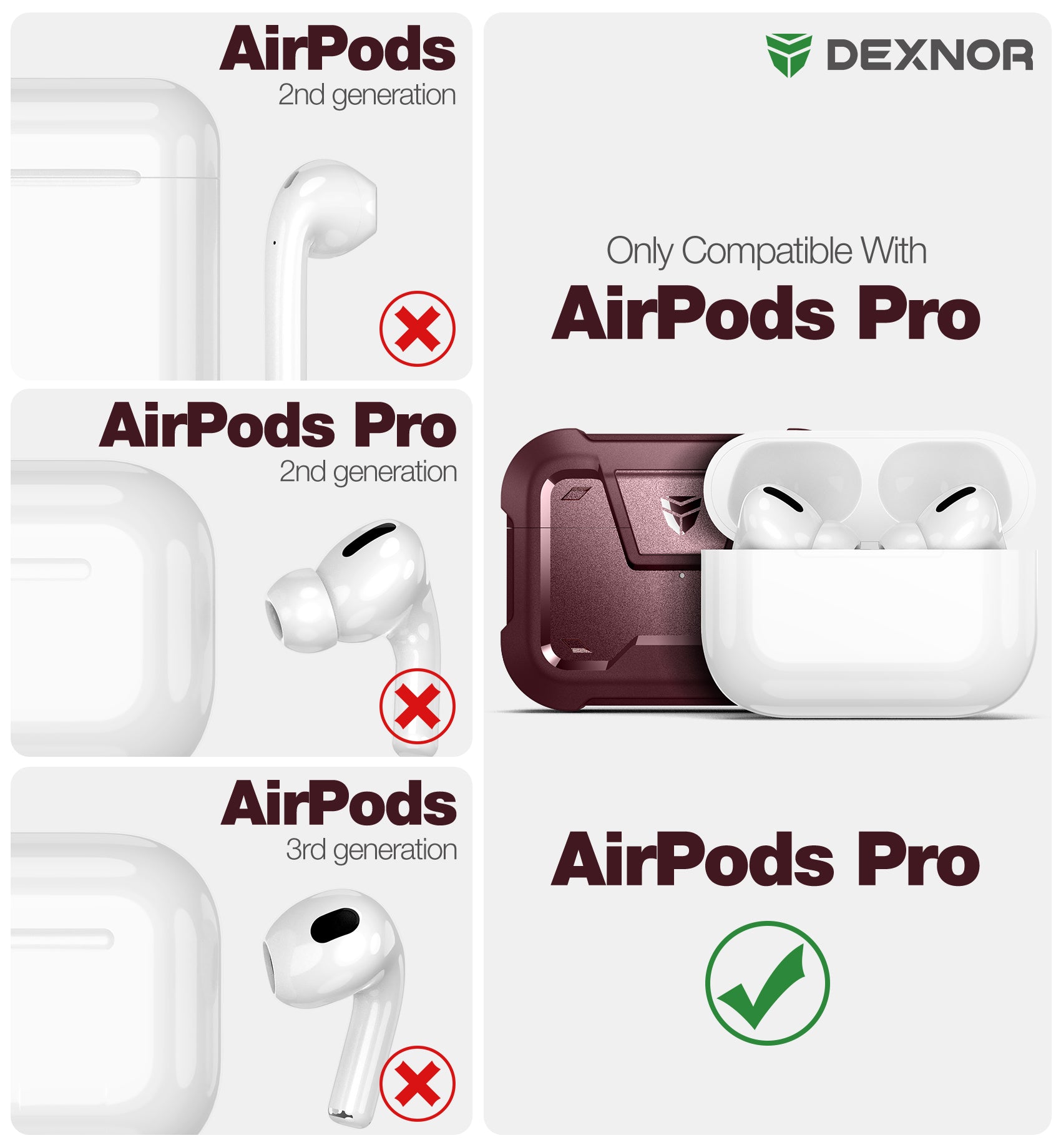 Dexnor Earphone Case for AirPods Pro 2019 with Secure Lock and Carabiner Full Body Bumper Shockproof Rugged Cover