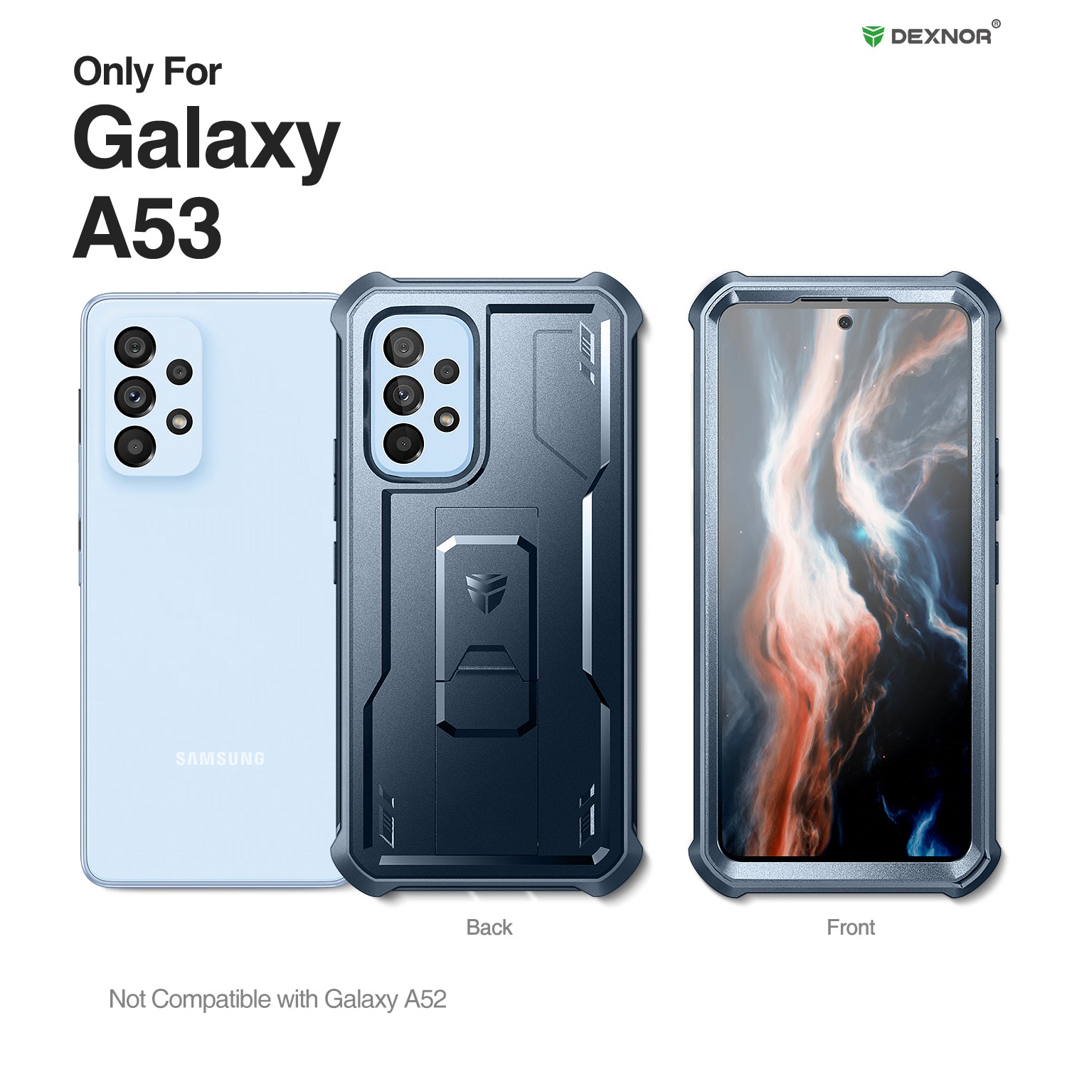 Dexnor Case for Samsung Galaxy A53 5G With Single Screen Protector Full Body Bumper Kickstand Heavy-duty Shockproof Rugged Cover.
