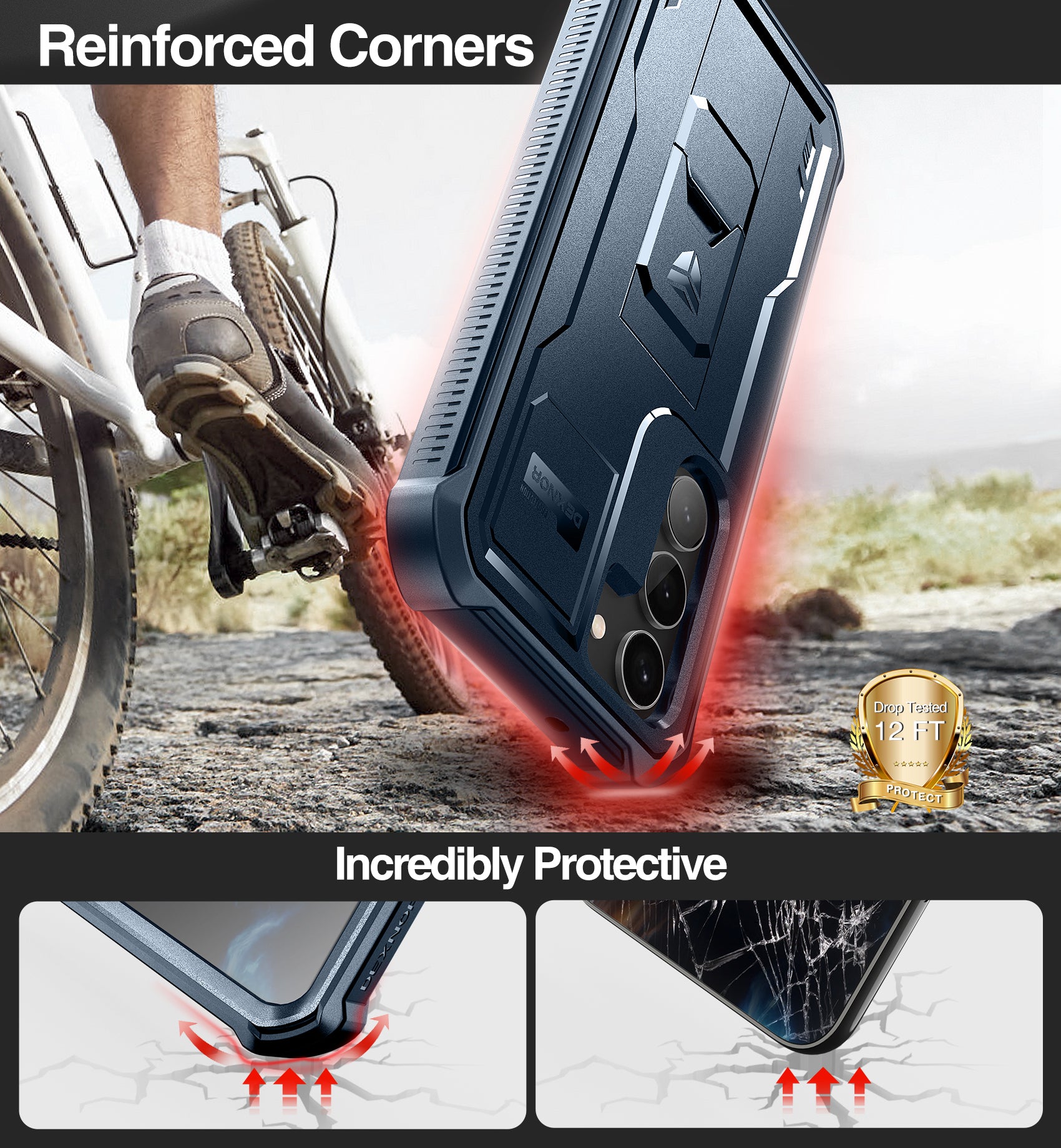 Dexnor Case for Samsung Galaxy S23 With Screen Protector Full Body Bumper Kickstand Heavy-duty Shockproof Rugged Cover.