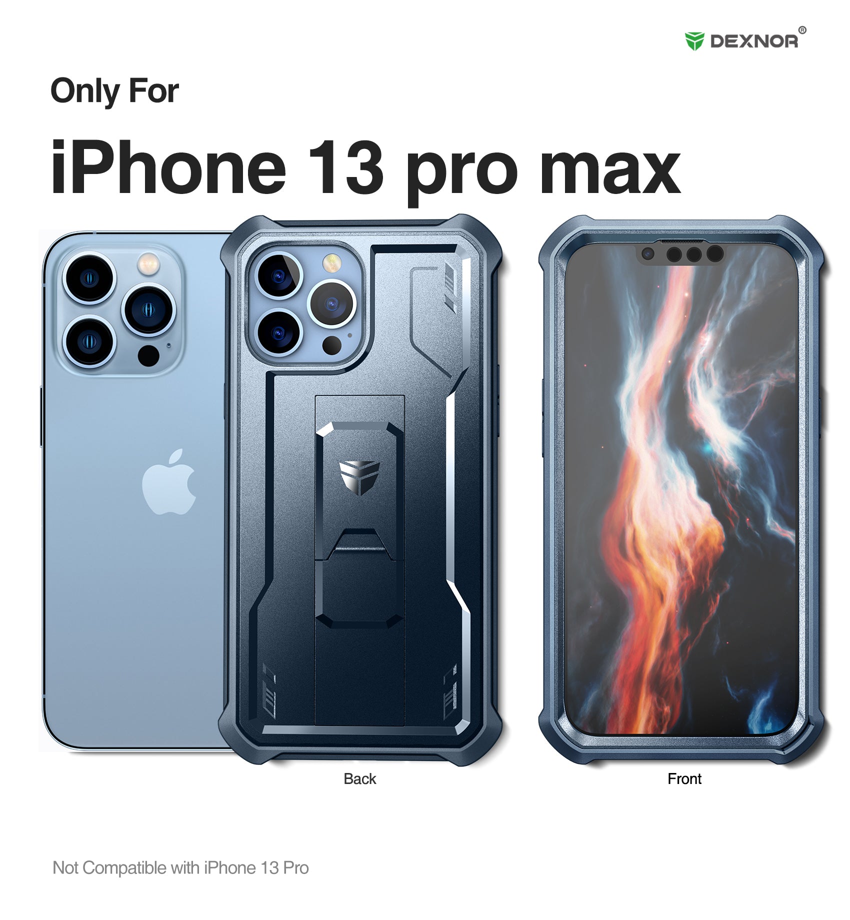 Dexnor for iphone 13 Pro Max Case With Heavy-duty Shockproof Full Body Built-in Screen Protector Adjustable Kickstand