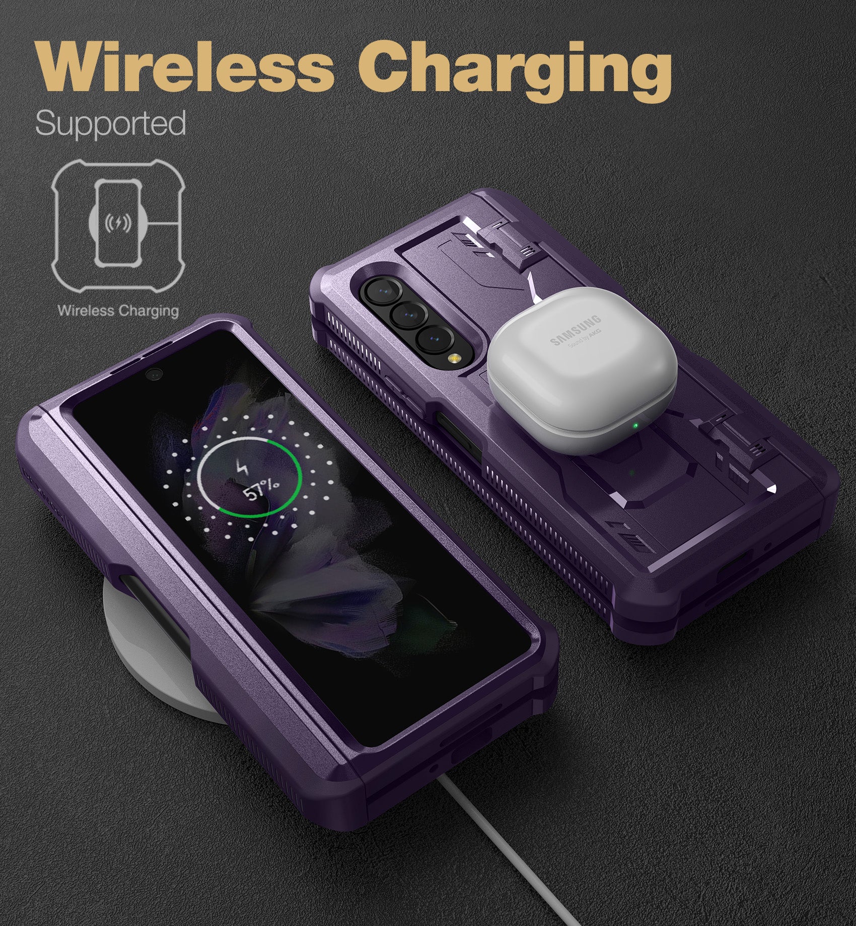 Dexnor Case for Samsung Galaxy Z Fold 3 With Hinge Coverage Screen Protector Full Body Bumper Kickstand Heavy-duty Shockproof Rugged Cover.