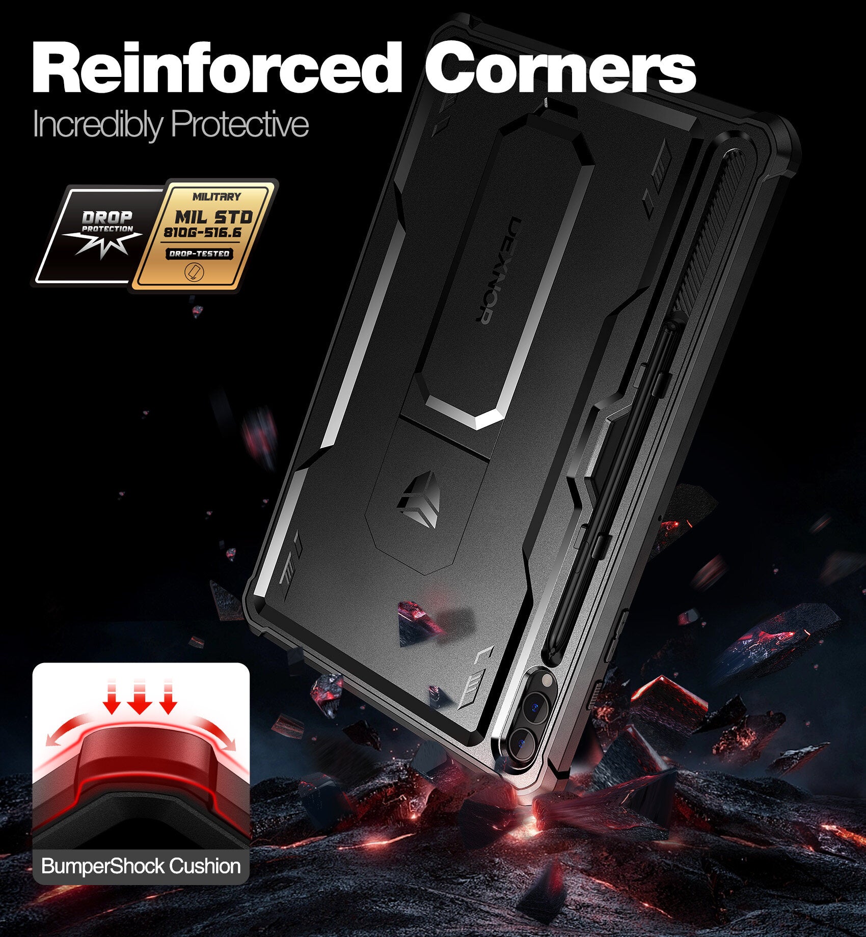 Dexnor Tablet Case for Samsung Galaxy Tab S9 Plus With Screen Protector Full Body Bumper Kickstand Heavy-duty Shockproof Rugged Pen Holder Cover.