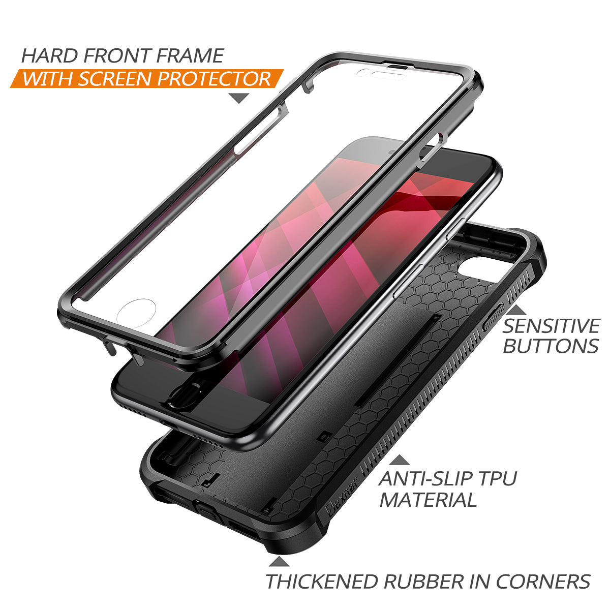 Dexnor Case for iPhone SE2020(iphone7/iphone8 universal)With Screen Protector Full Body Bumper Kickstand Heavy-duty Shockproof Rugged Cover.