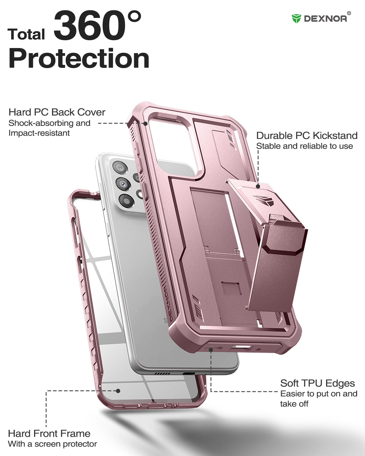 Dexnor Case for Samsung Galaxy A33 5G With Single Screen Protector Full Body Bumper Kickstand Heavy-duty Shockproof Rugged Cover.