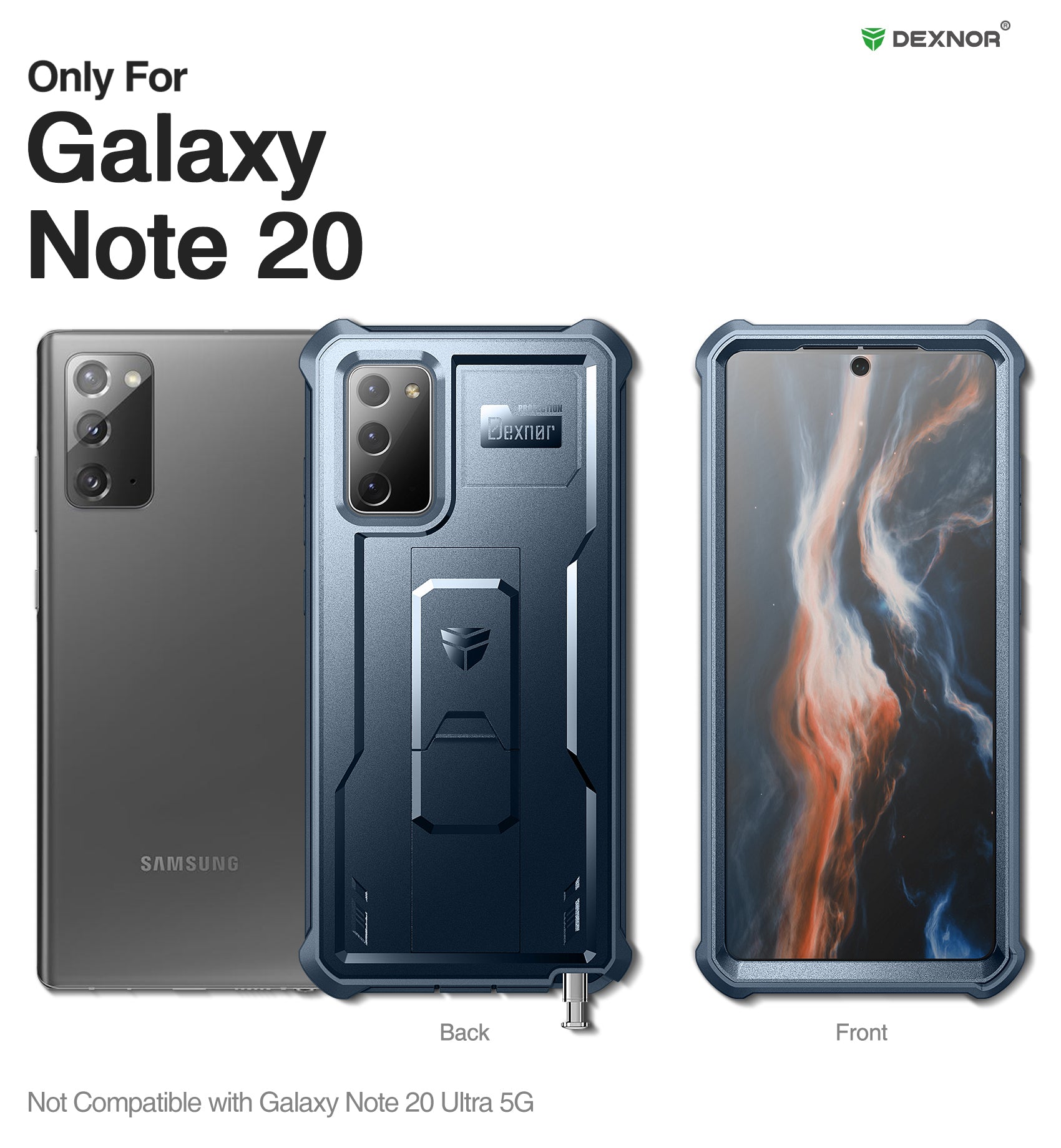 Dexnor Case for Samsung Galaxy Note 20 With Single Screen Protector Full Body Bumper Kickstand Heavy-duty Shockproof Rugged Cover.