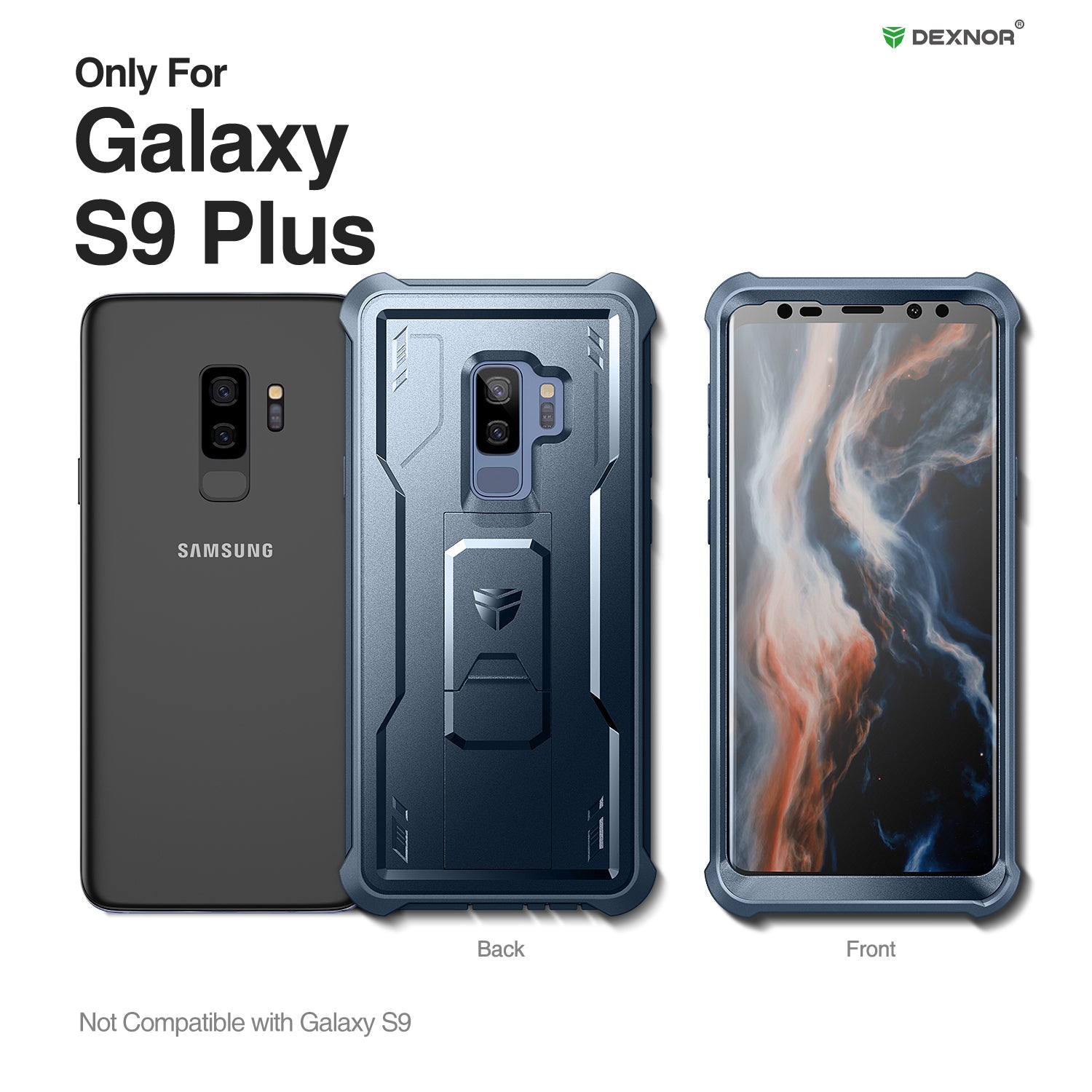 Dexnor Case for Samsung Galaxy S9 Plus With Single Screen Protector Full Body Bumper Kickstand Heavy-duty Shockproof Rugged Cover.