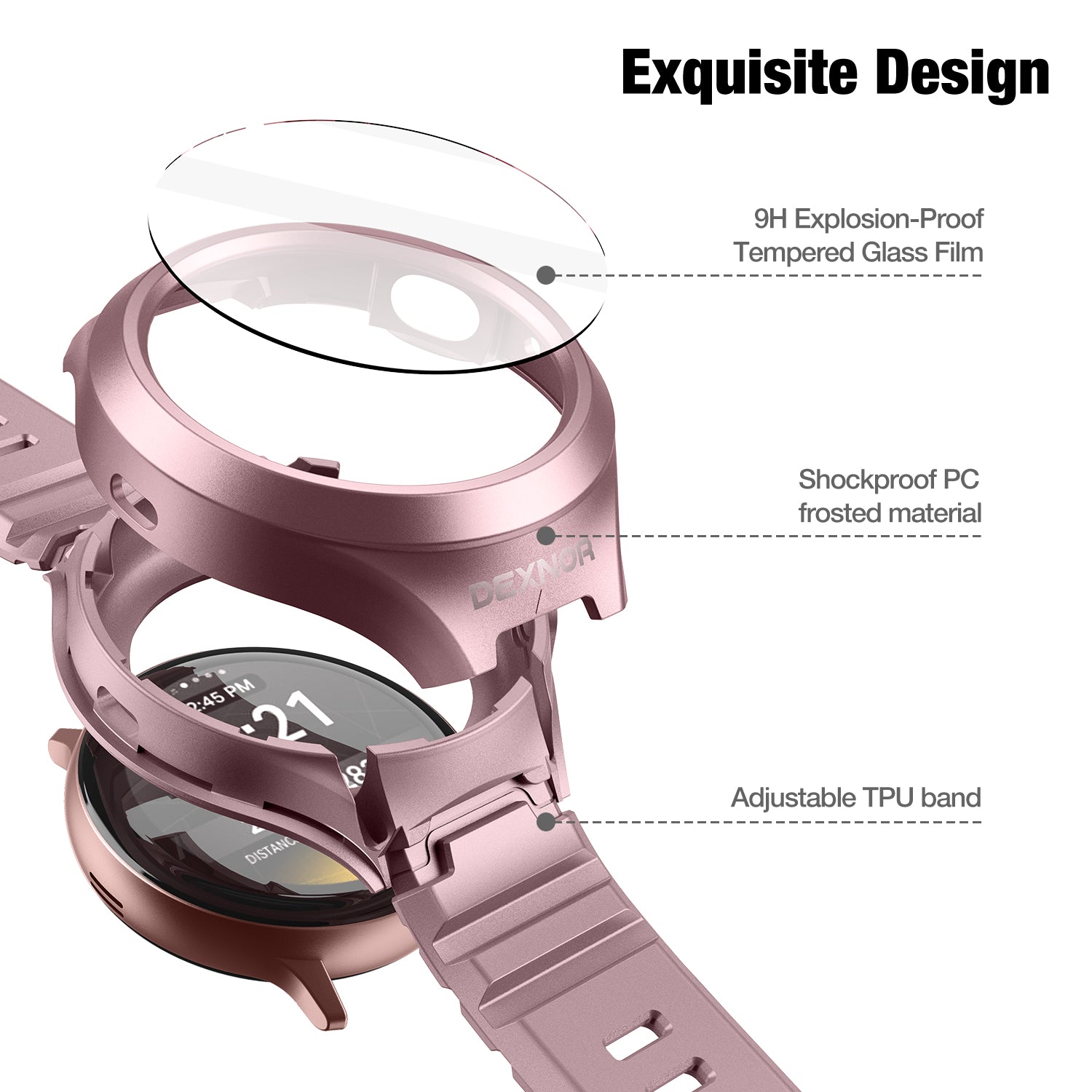 Dexnor Watch Case for Samsung Galaxy Watch Active 2 Band 44mm Full Body Bumper Shockproof Rugged Raised Bezel Snap-on Cover