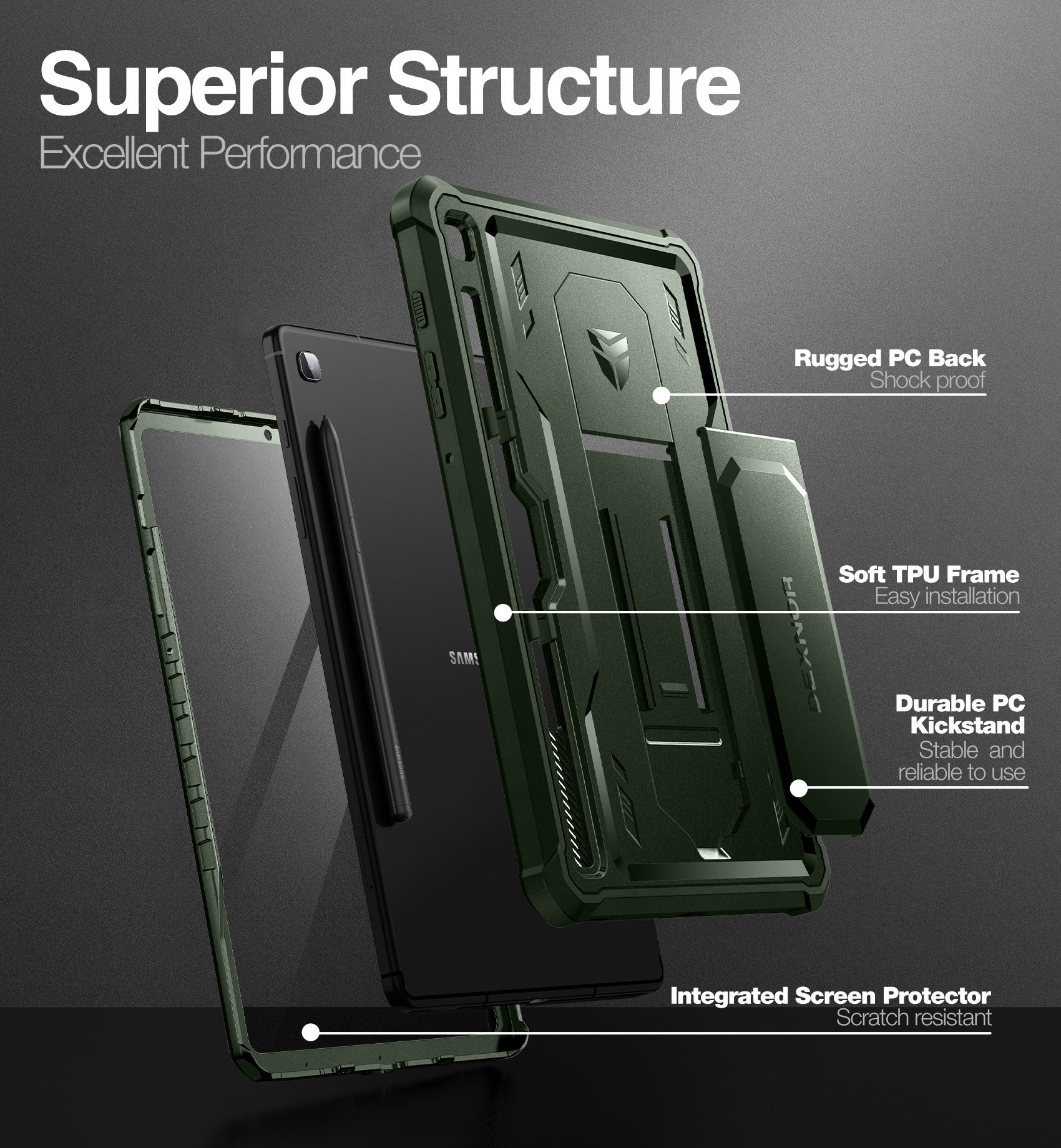 Dexnor Tablet Case for Samsung Galaxy Tab S6 lite 2020/2022/2024 With Screen Protector Full Body Bumper Kickstand Heavy-duty Shockproof Rugged Pen Holder Cover.