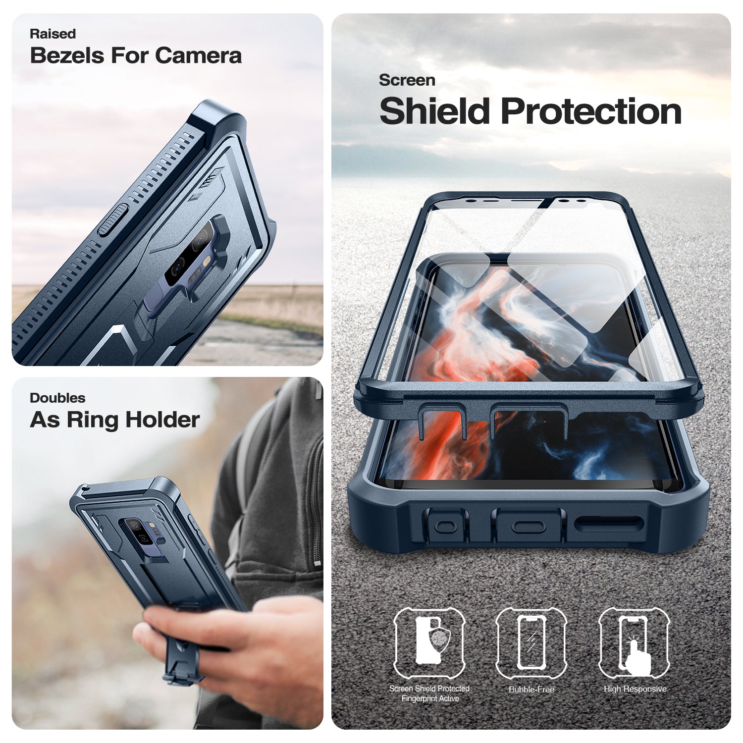 Dexnor Case for Samsung Galaxy S9 Plus With Single Screen Protector Full Body Bumper Kickstand Heavy-duty Shockproof Rugged Cover.